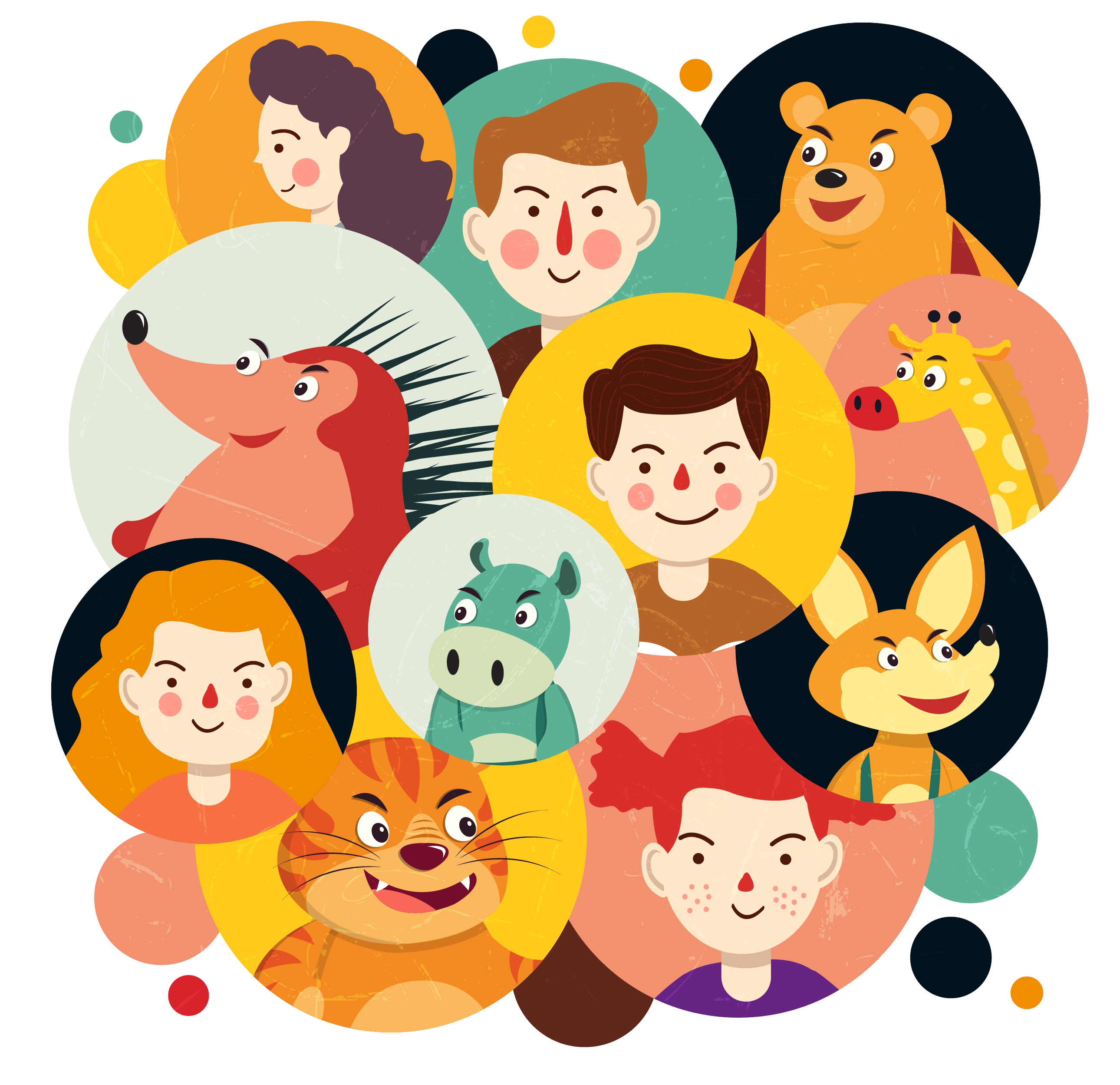 cartoon characters avatars human animals icons