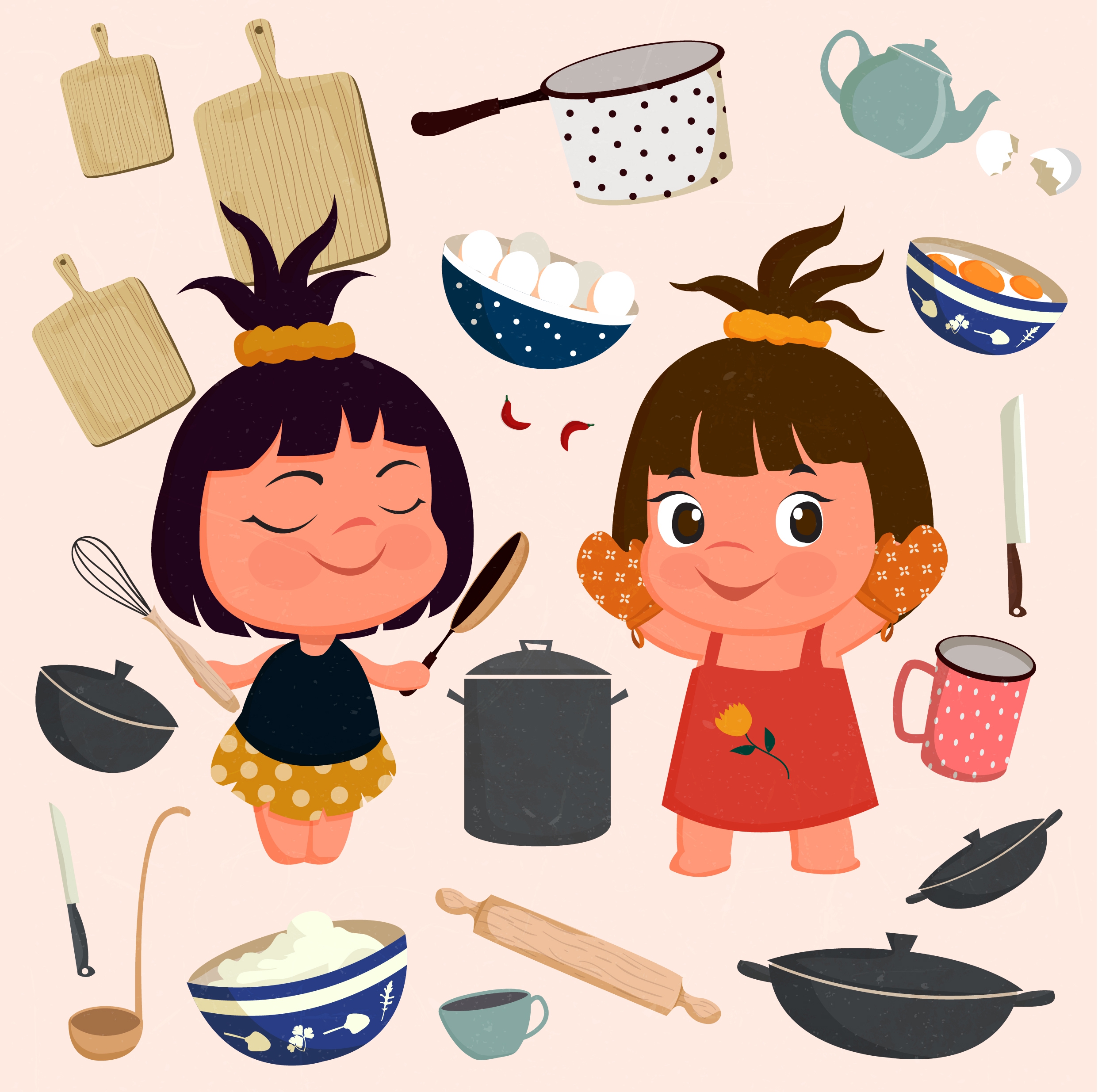 kitchenwares icons collection cute girls utensils accessories