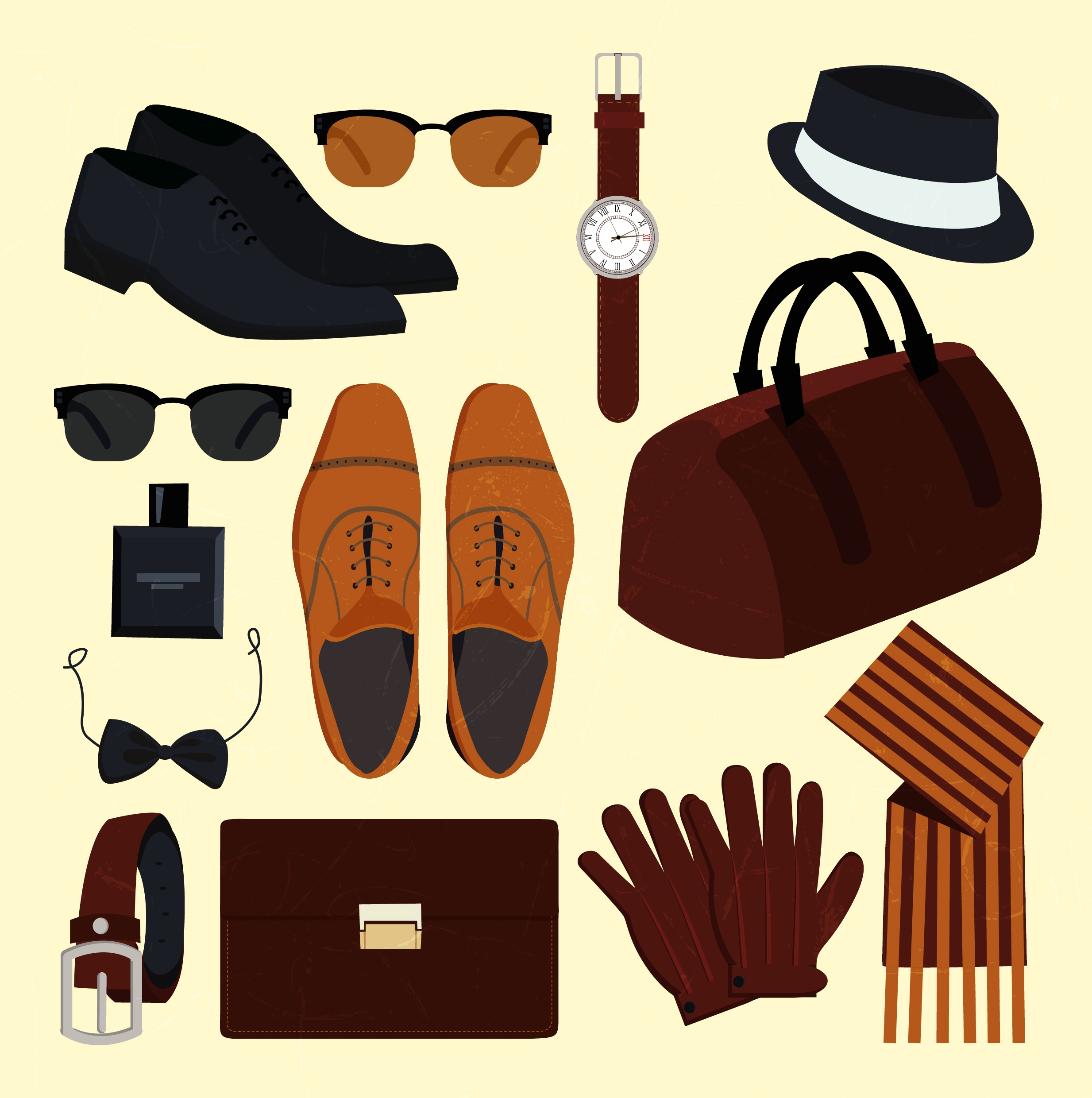 elegant man accessories icons 3d colored design