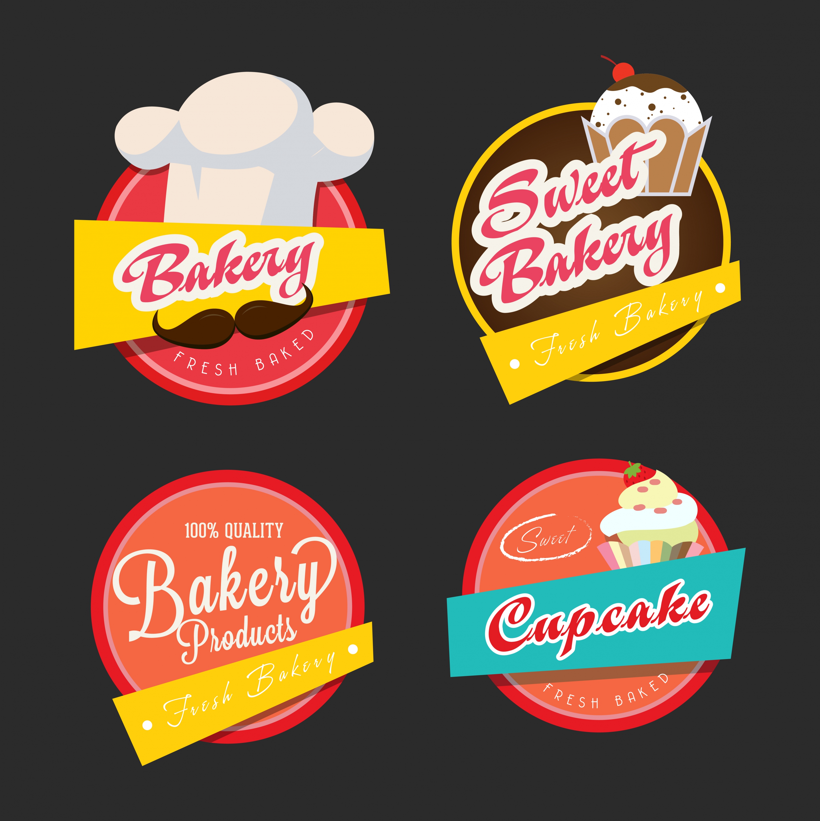 bakery logotypes colorful circle design cake texts decor