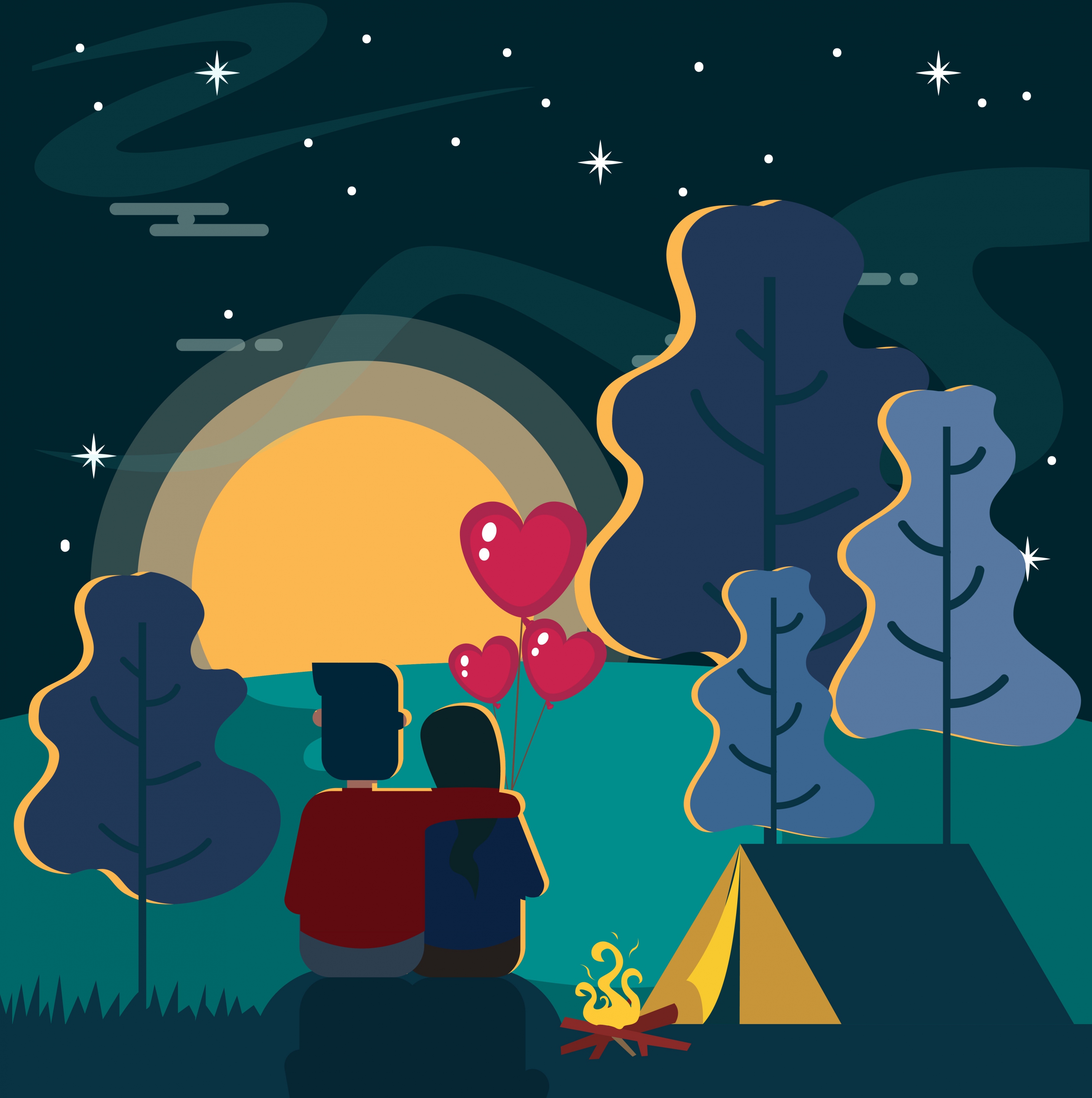 romantic couple painting outdoor camping scene decor