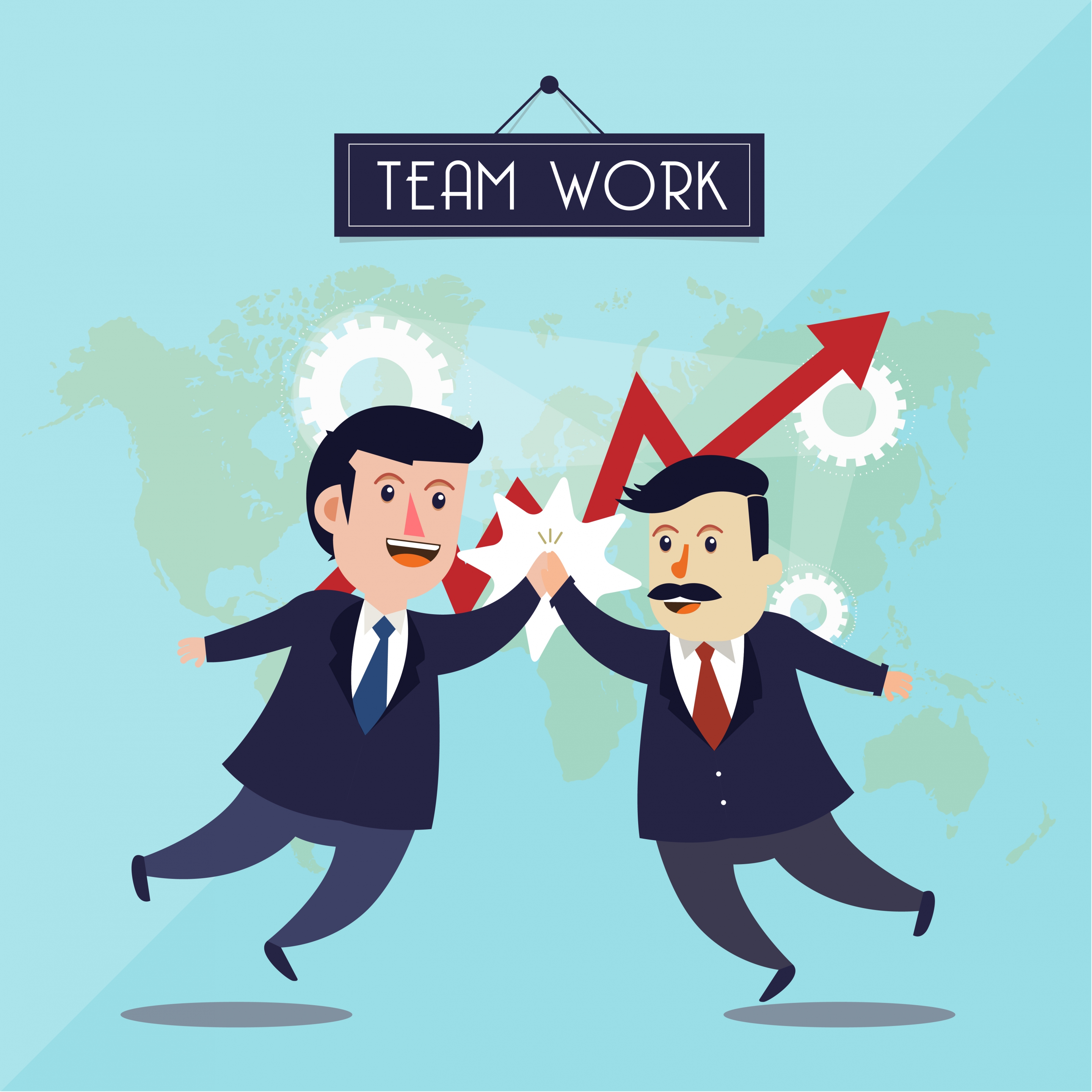 team work background colleagues gears arrow icons