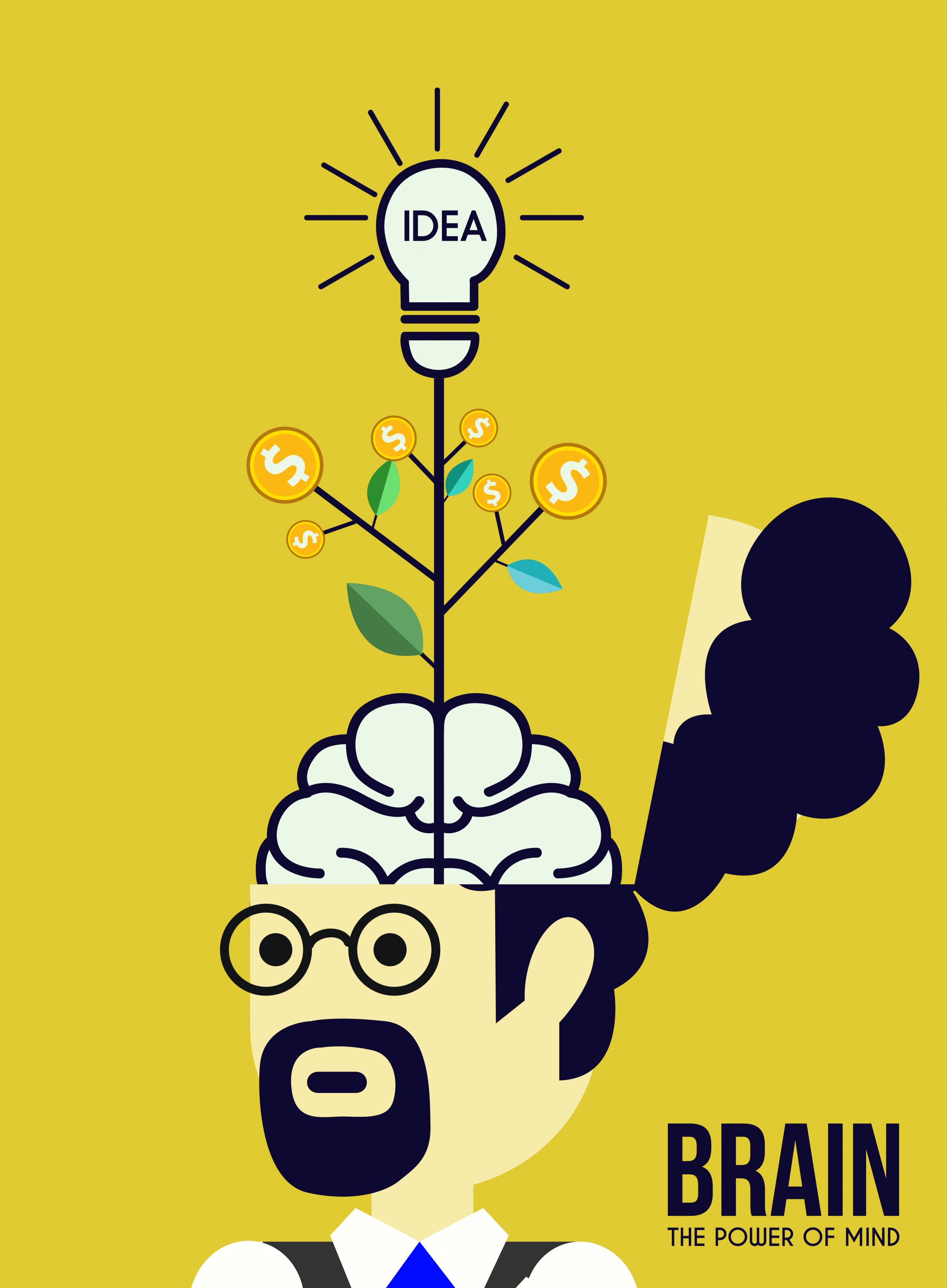 idea concept background male lightbulb coins tree icons