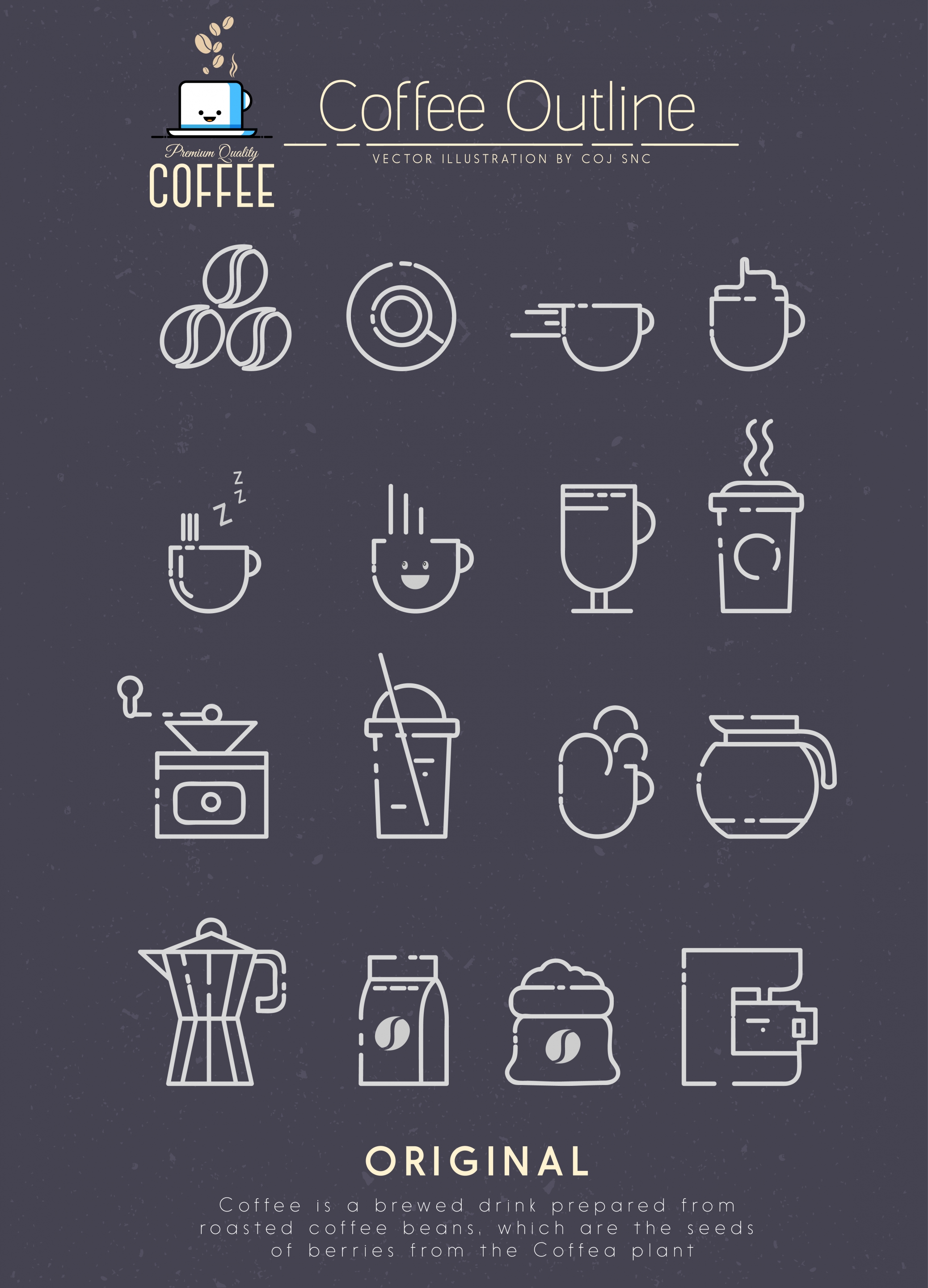 coffee design elements black white flat sketch