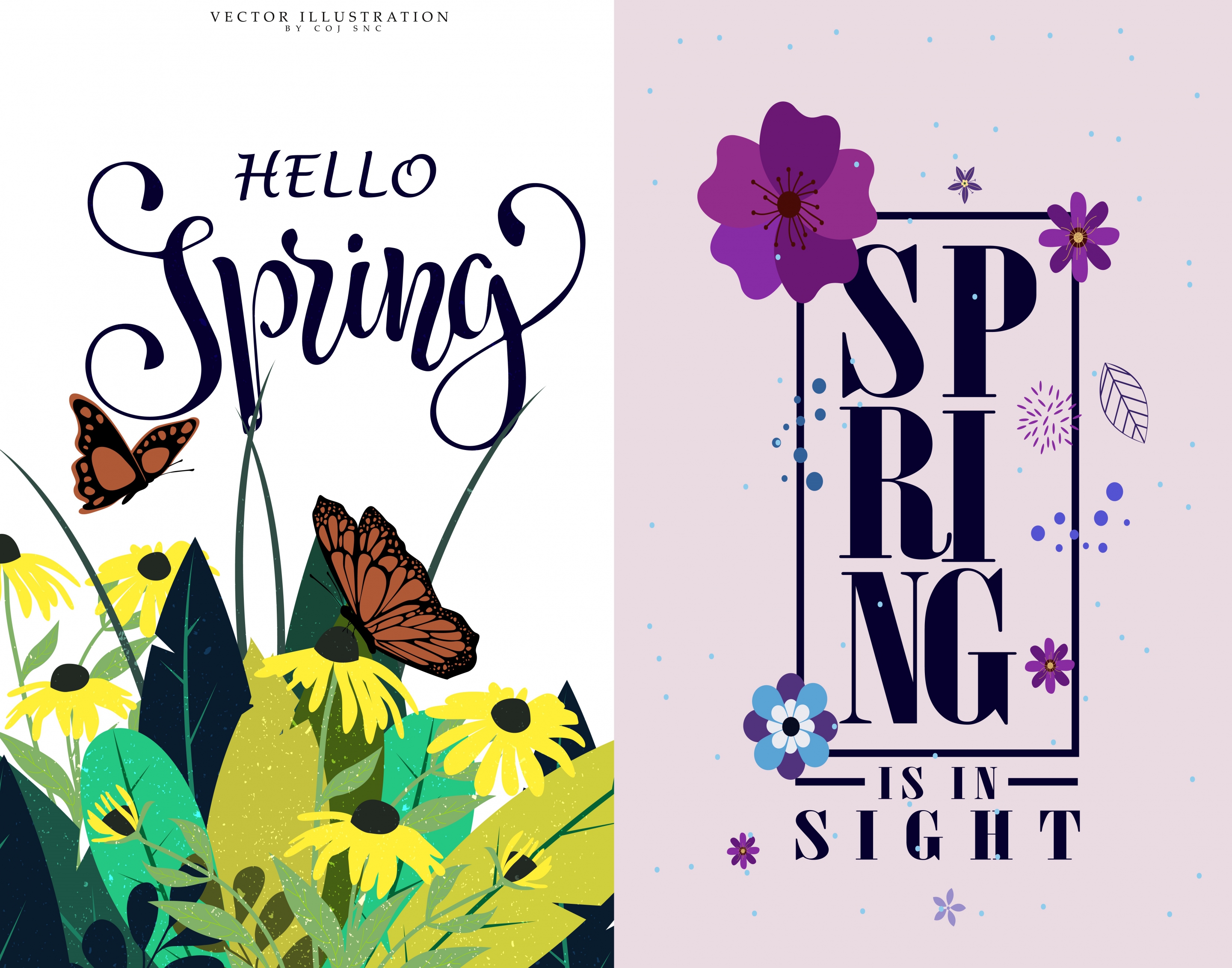 spring banner sets flowers butterflies icons decoration