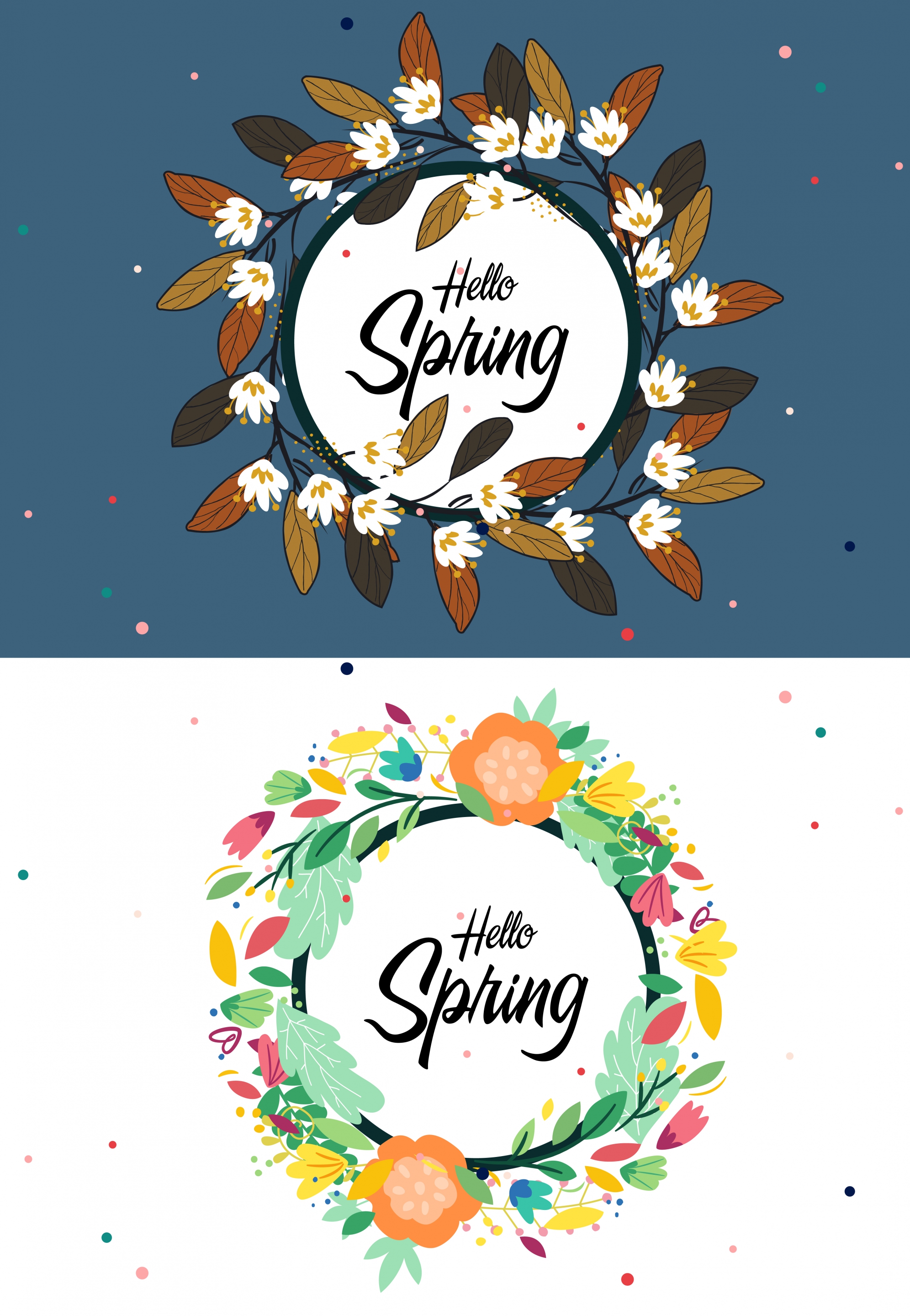 spring banner flowers leaves decor circle layout