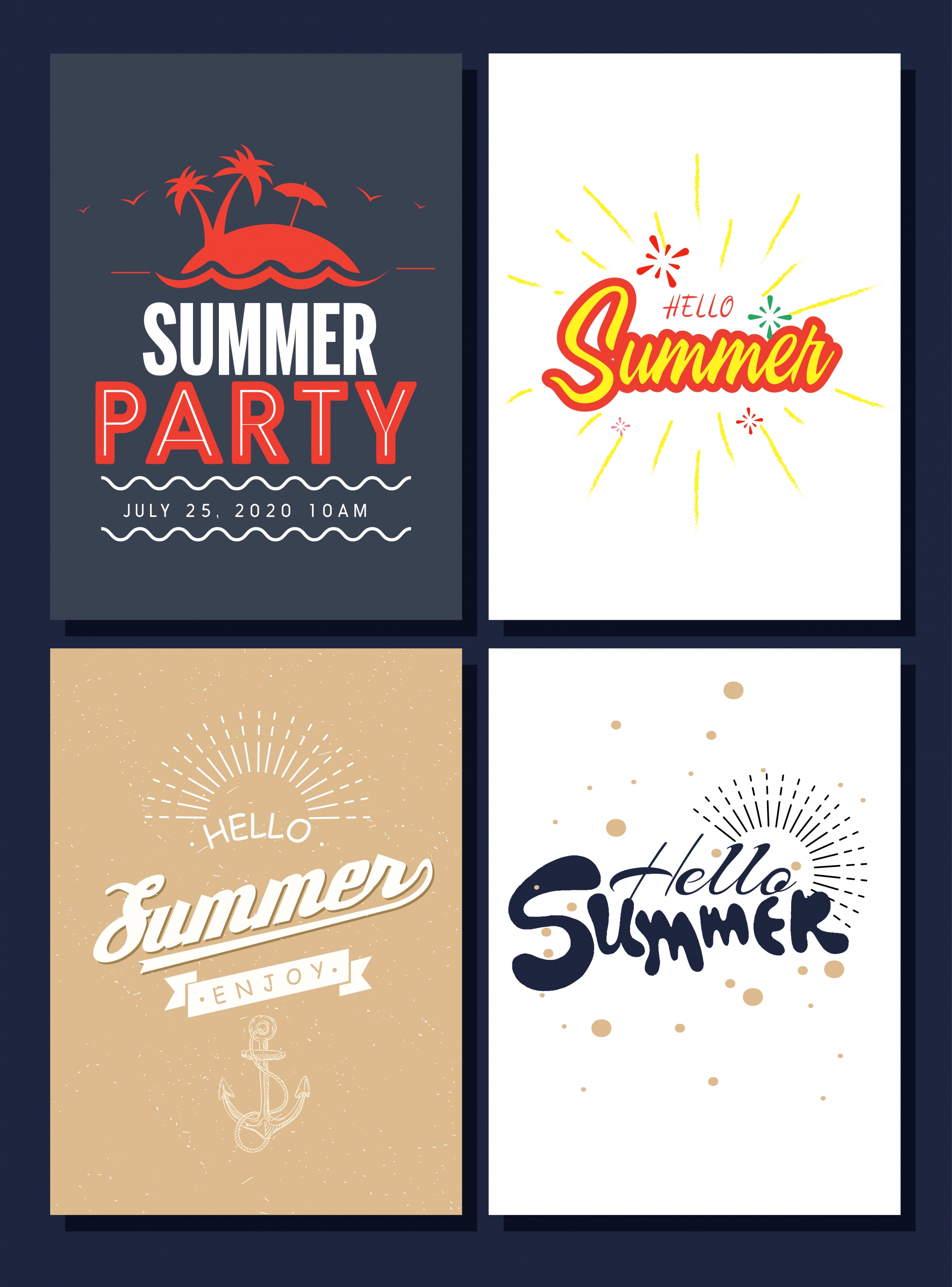 summer banner sets island sun calligraphy decoration