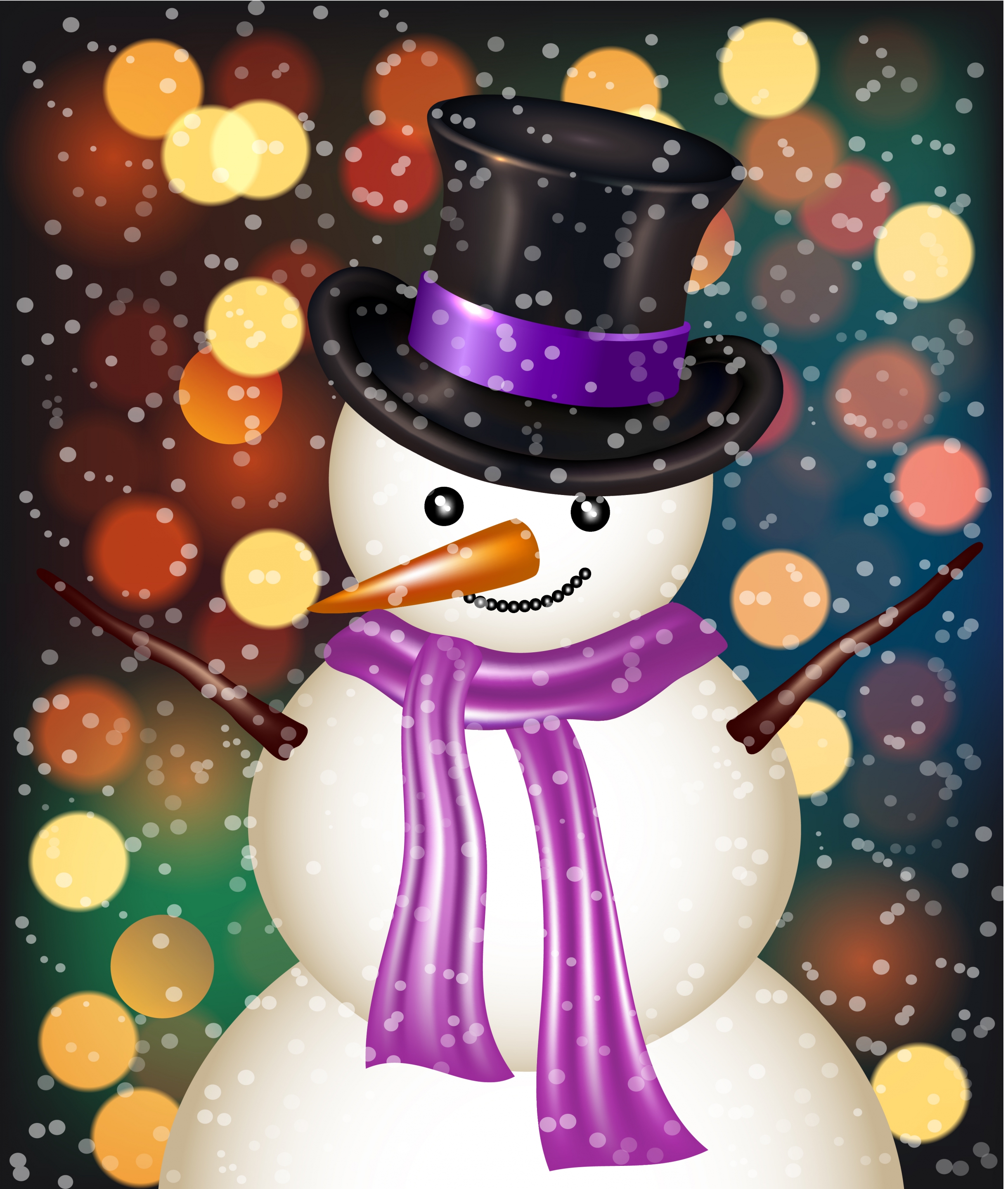 winter backdrop snowman icon shiny colorful bokeh decor