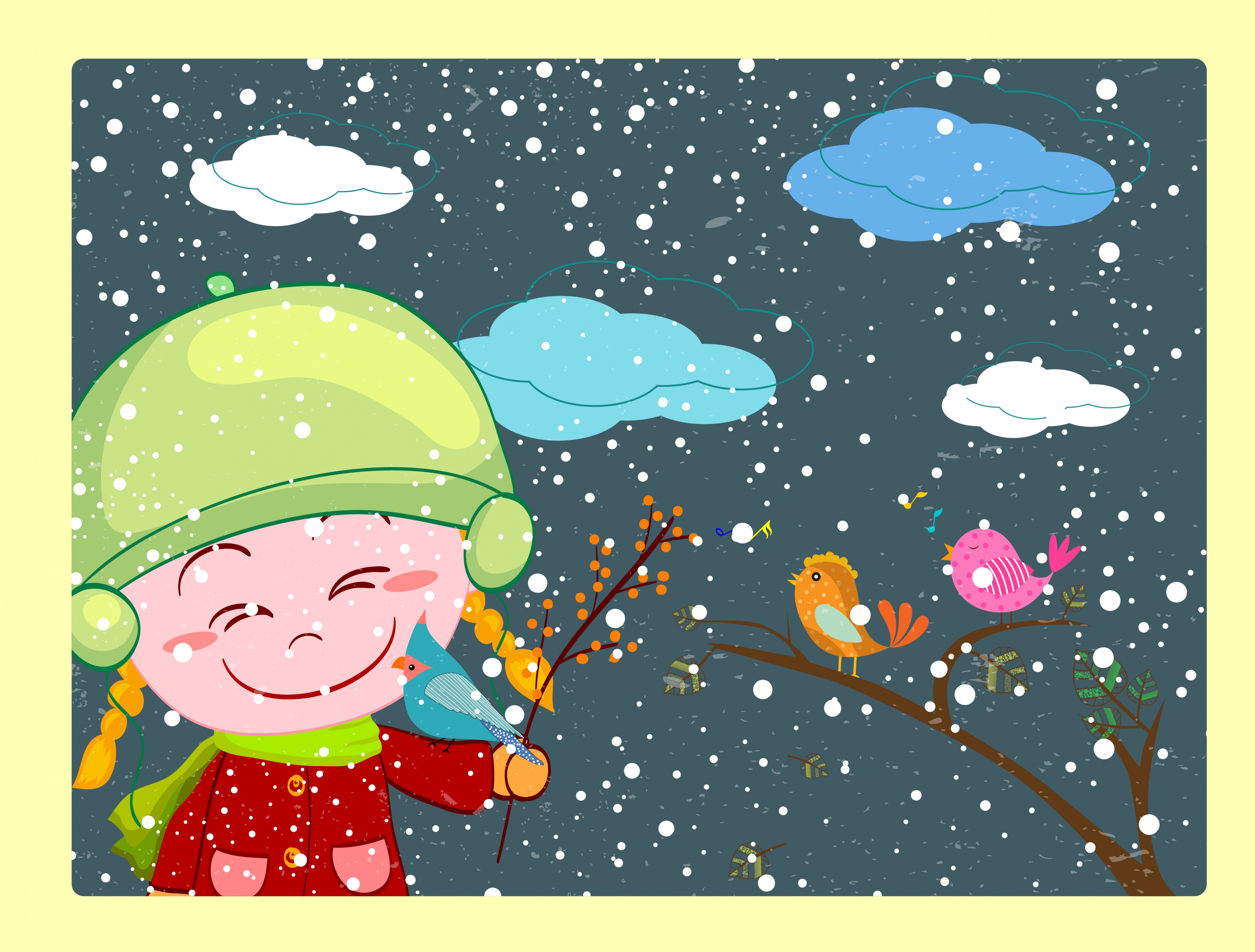 cold winter drawing joyful kid colored cartoon