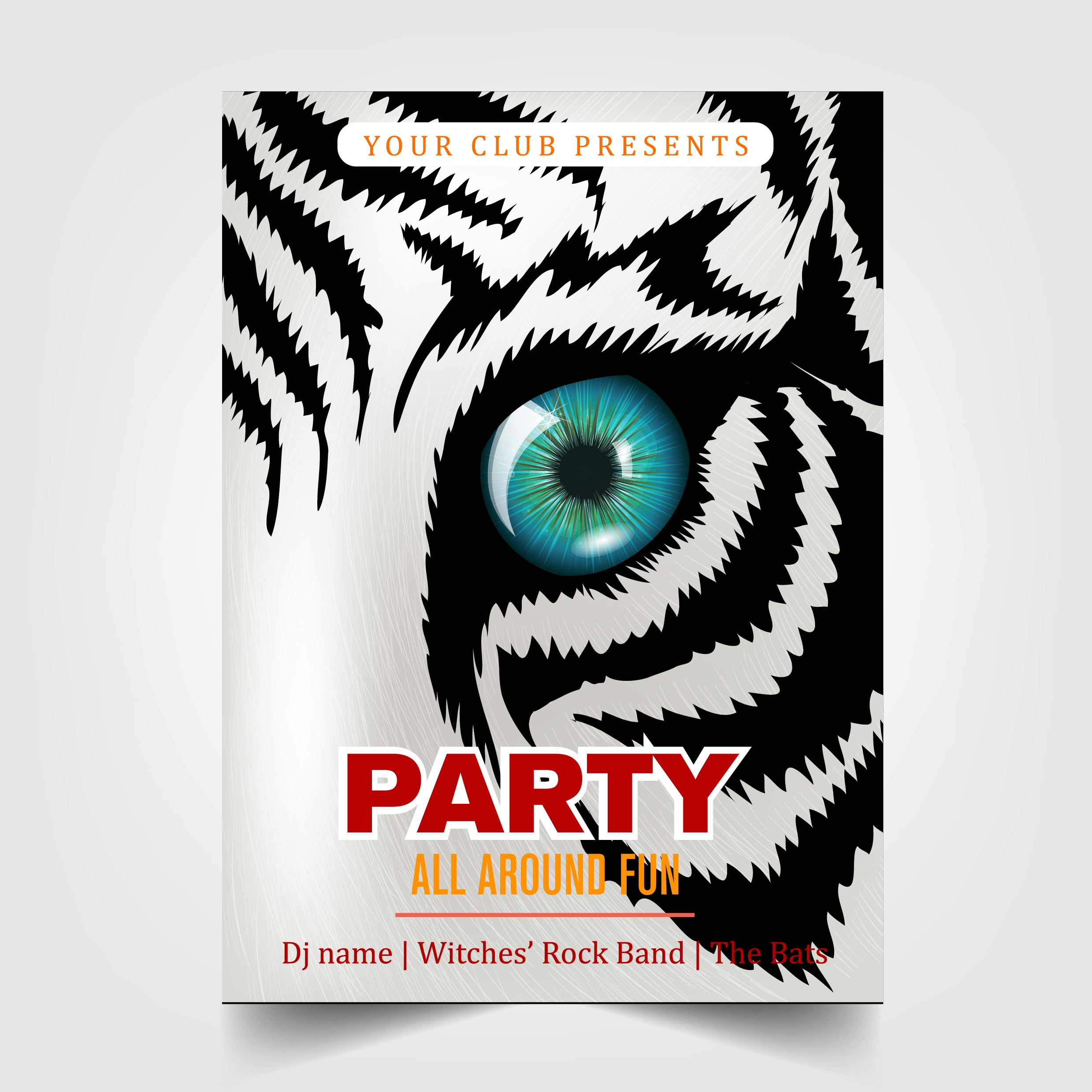 party flyer template tiger face decoration