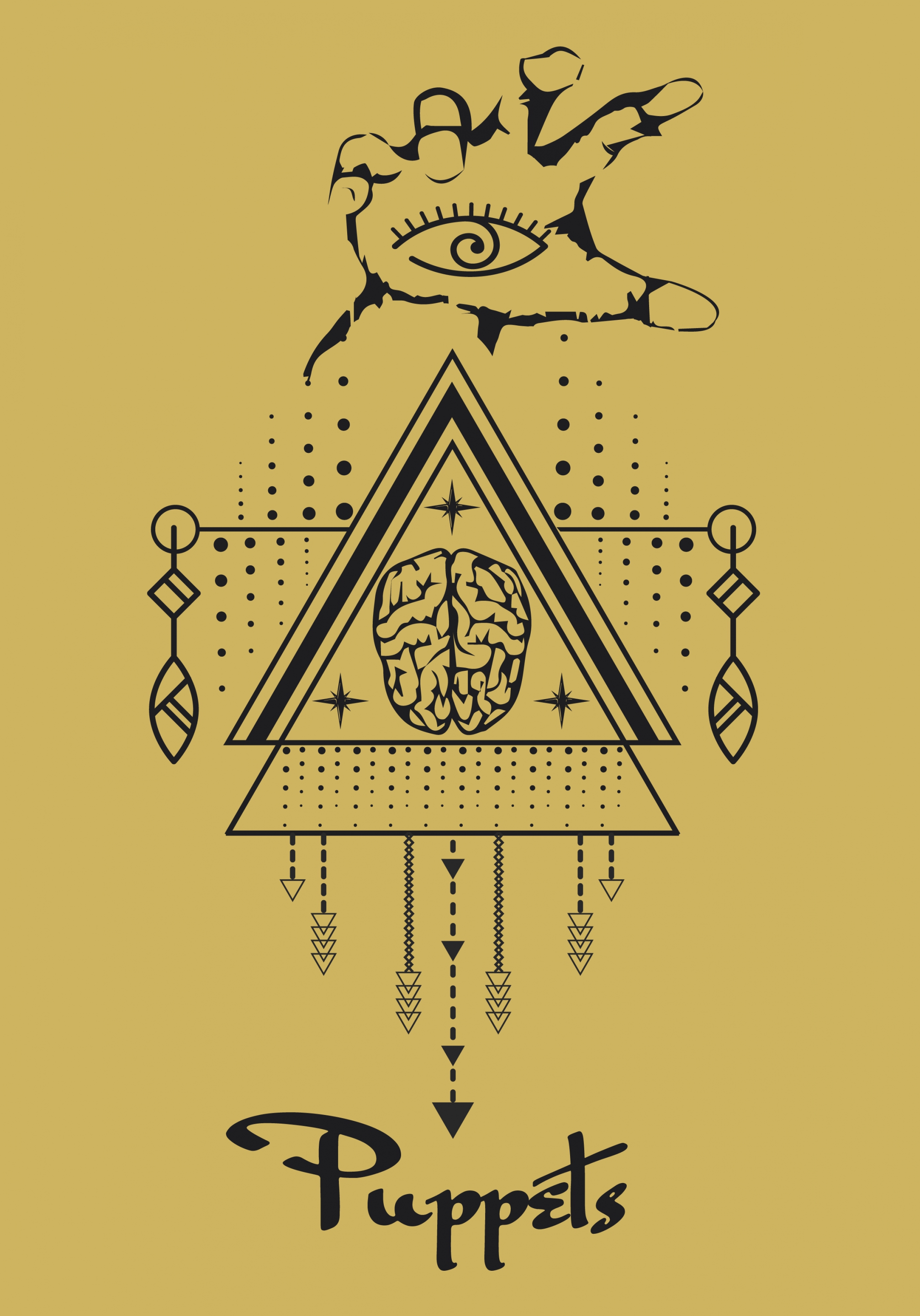 traditional tribal drawing hand brain triangle symmetric design