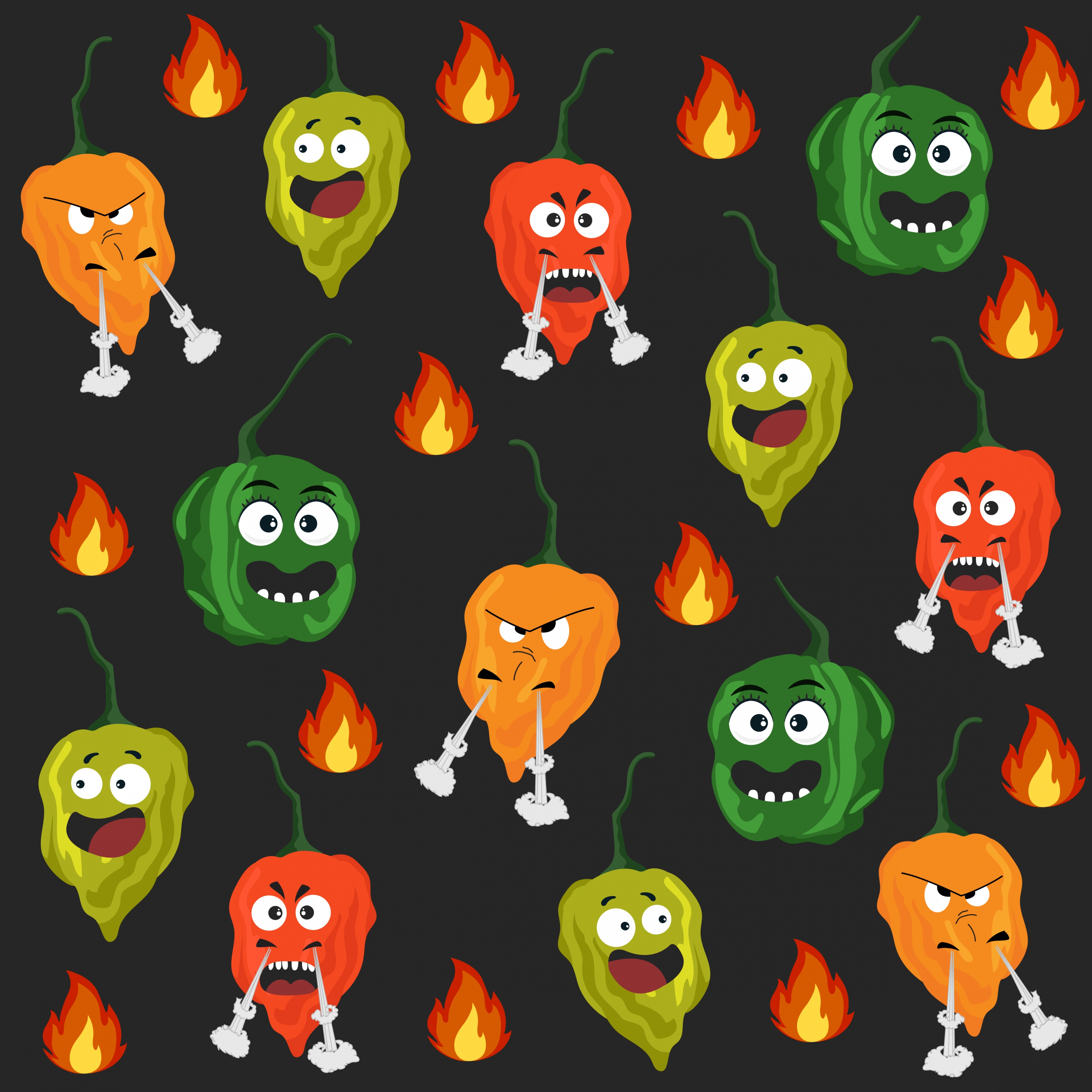 hot chili background funny stylized icons repeating design