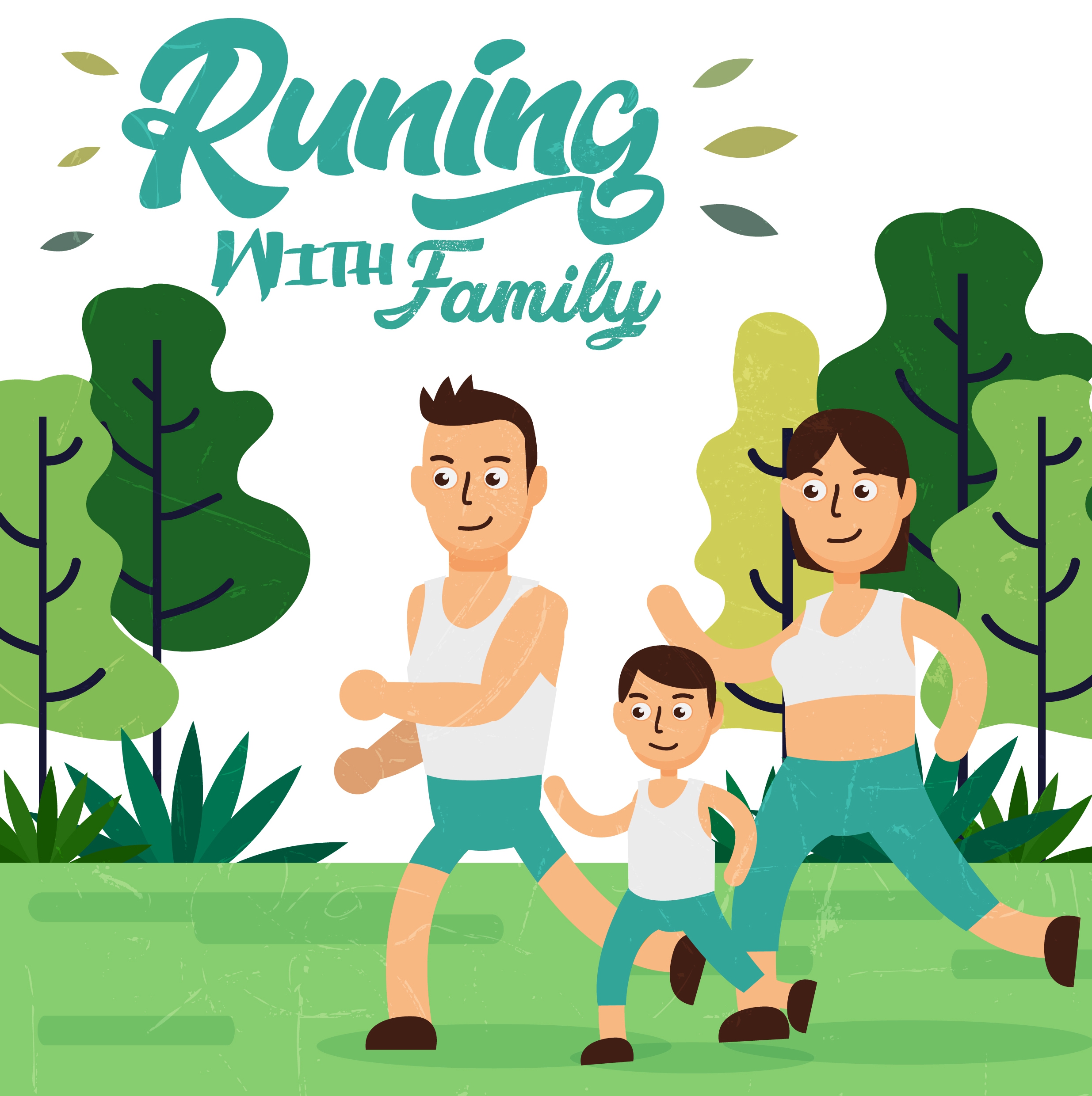 healthy lifestyle banner family icon colored cartoon design