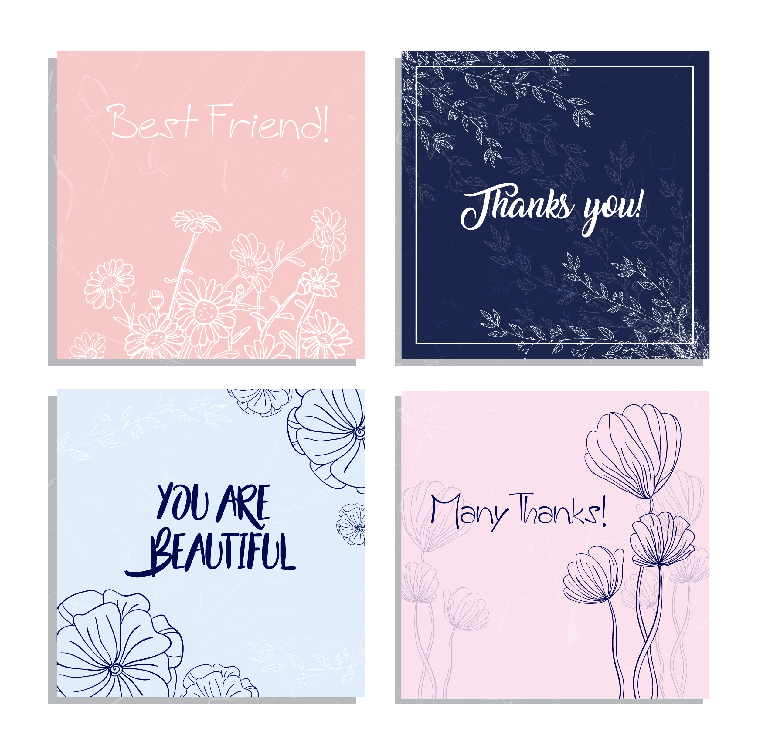 postcard templates flowers handdrawn sketch decoration