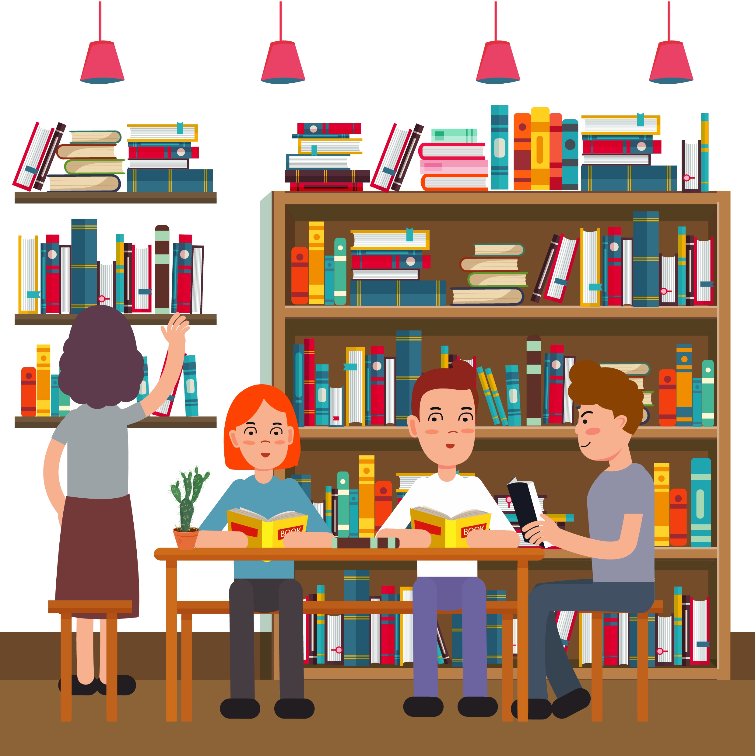 library drawing readers bookshelf icons colored cartoon