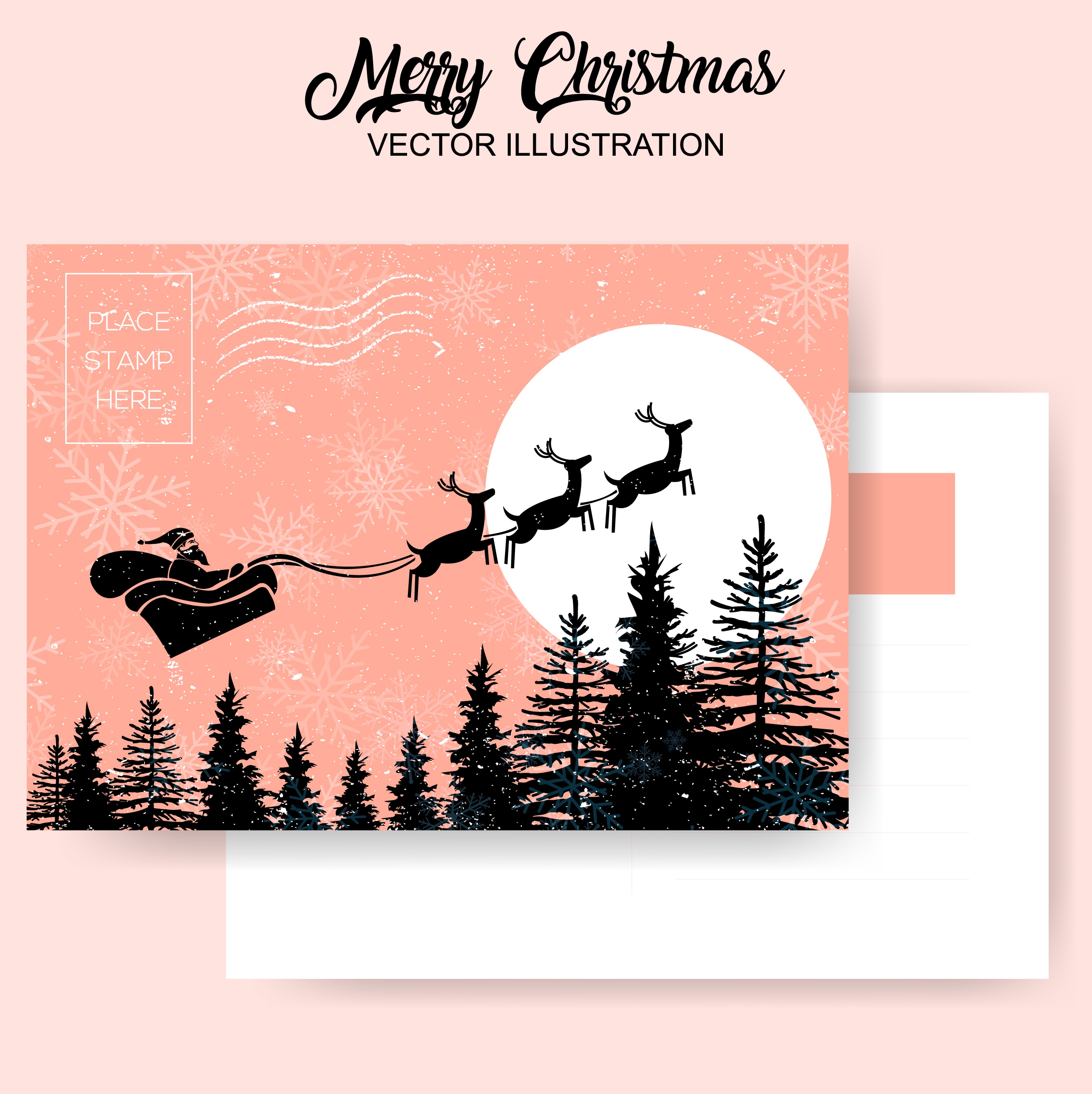 christmas postcard template sleighing santa claus classical design