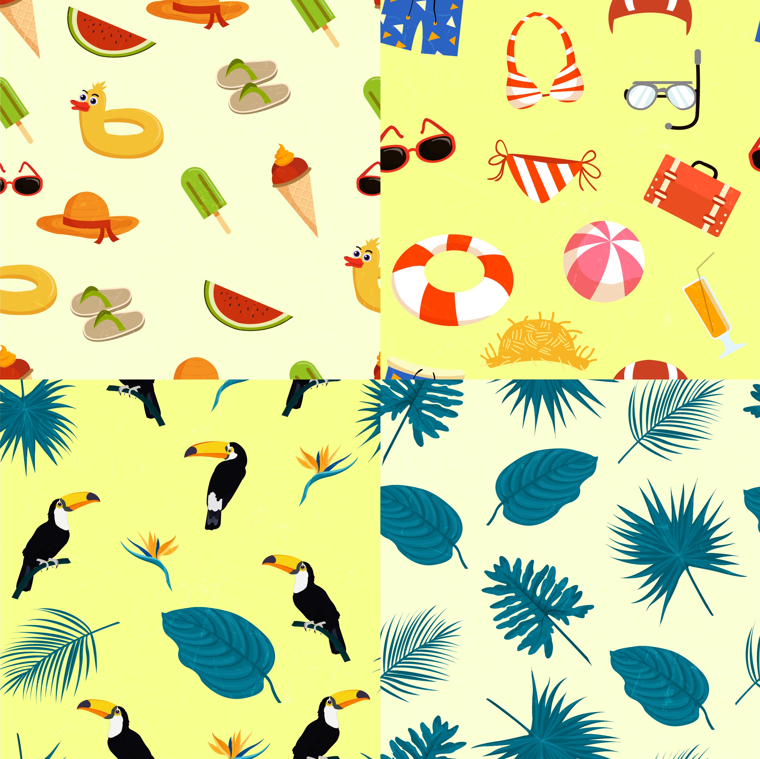 summer background sets repeating colored icons decor