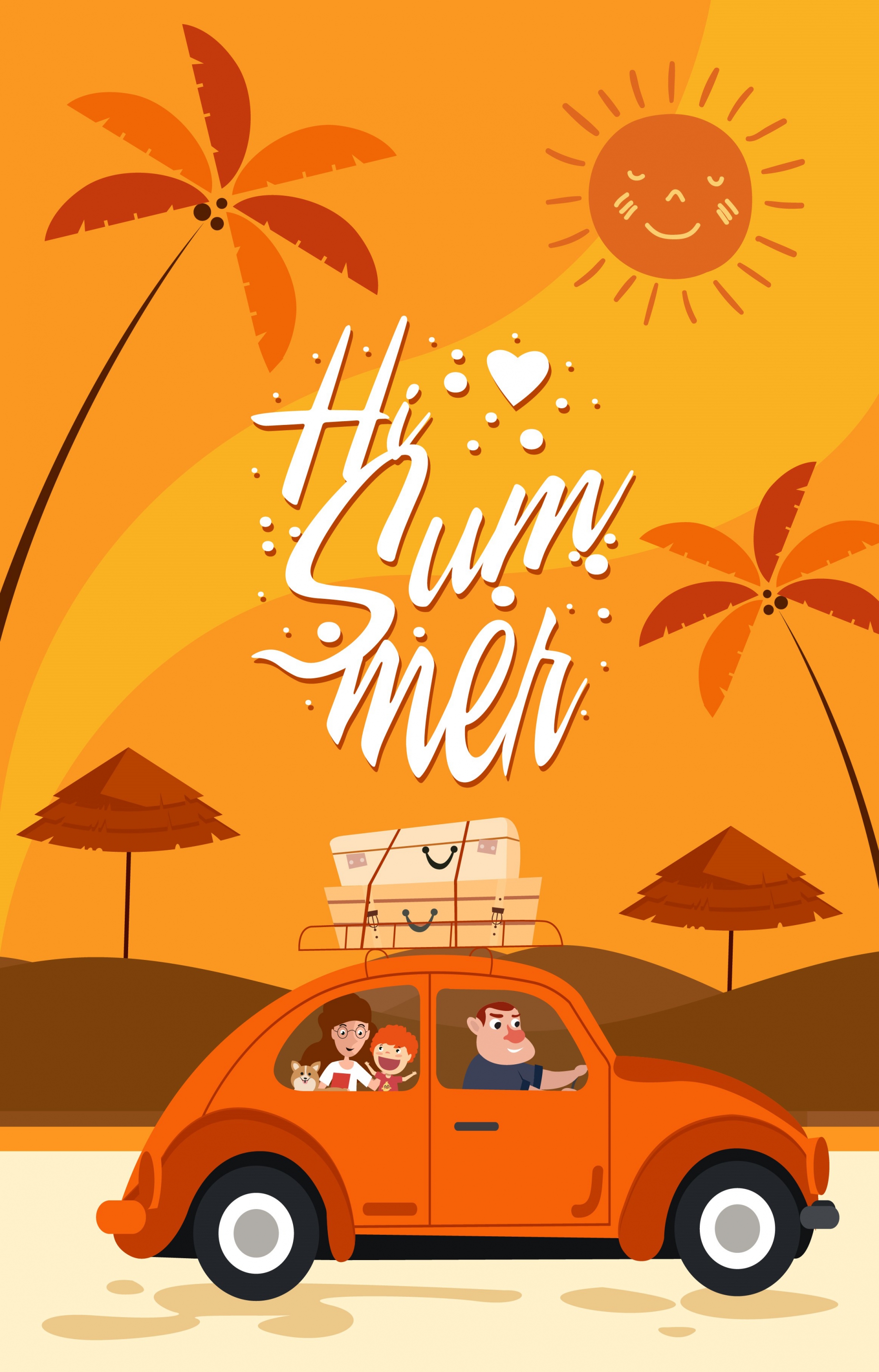 summer banner colored cartoon design