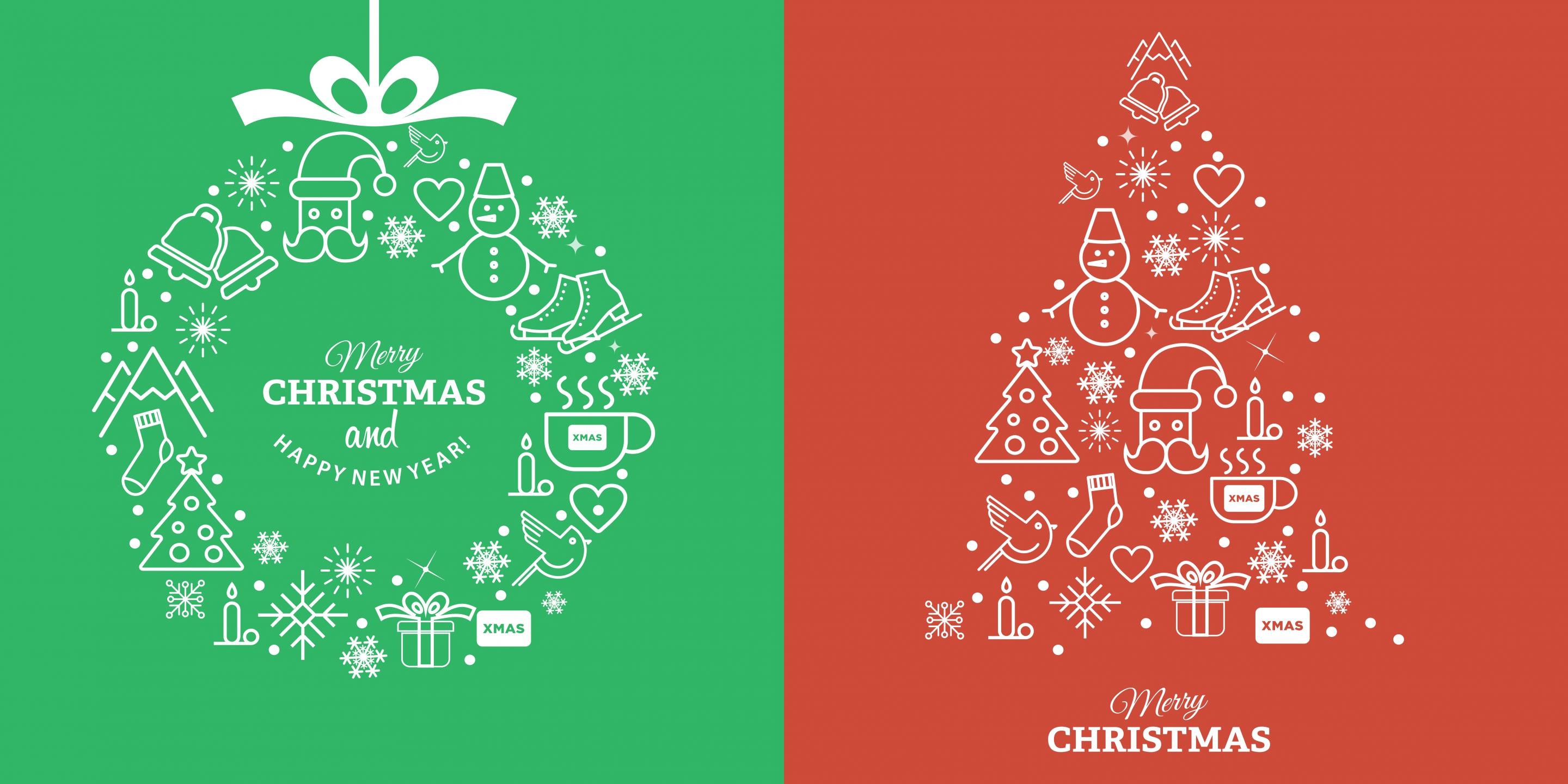 christmas design elements flat symbols outline