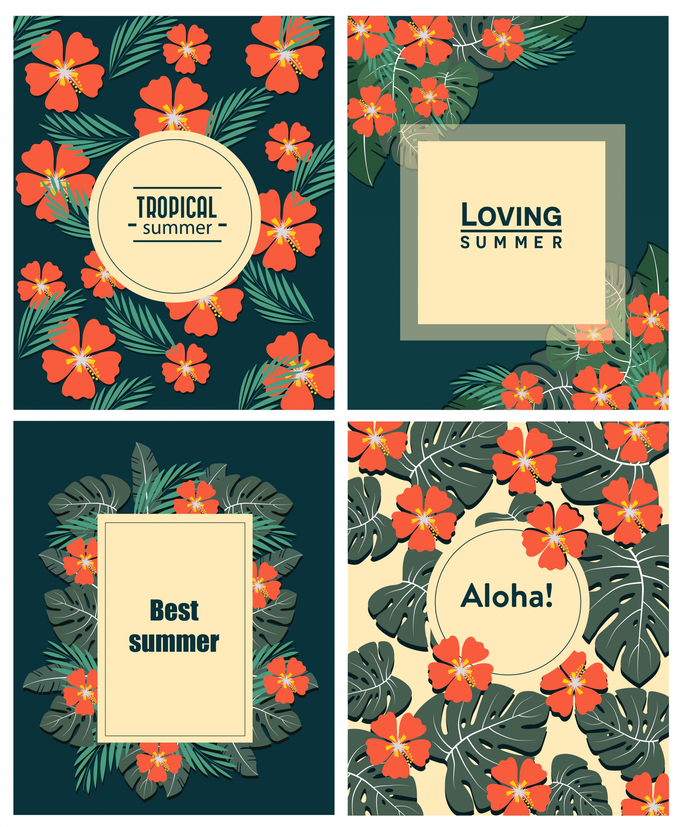 summer banner sets red flowers decoration