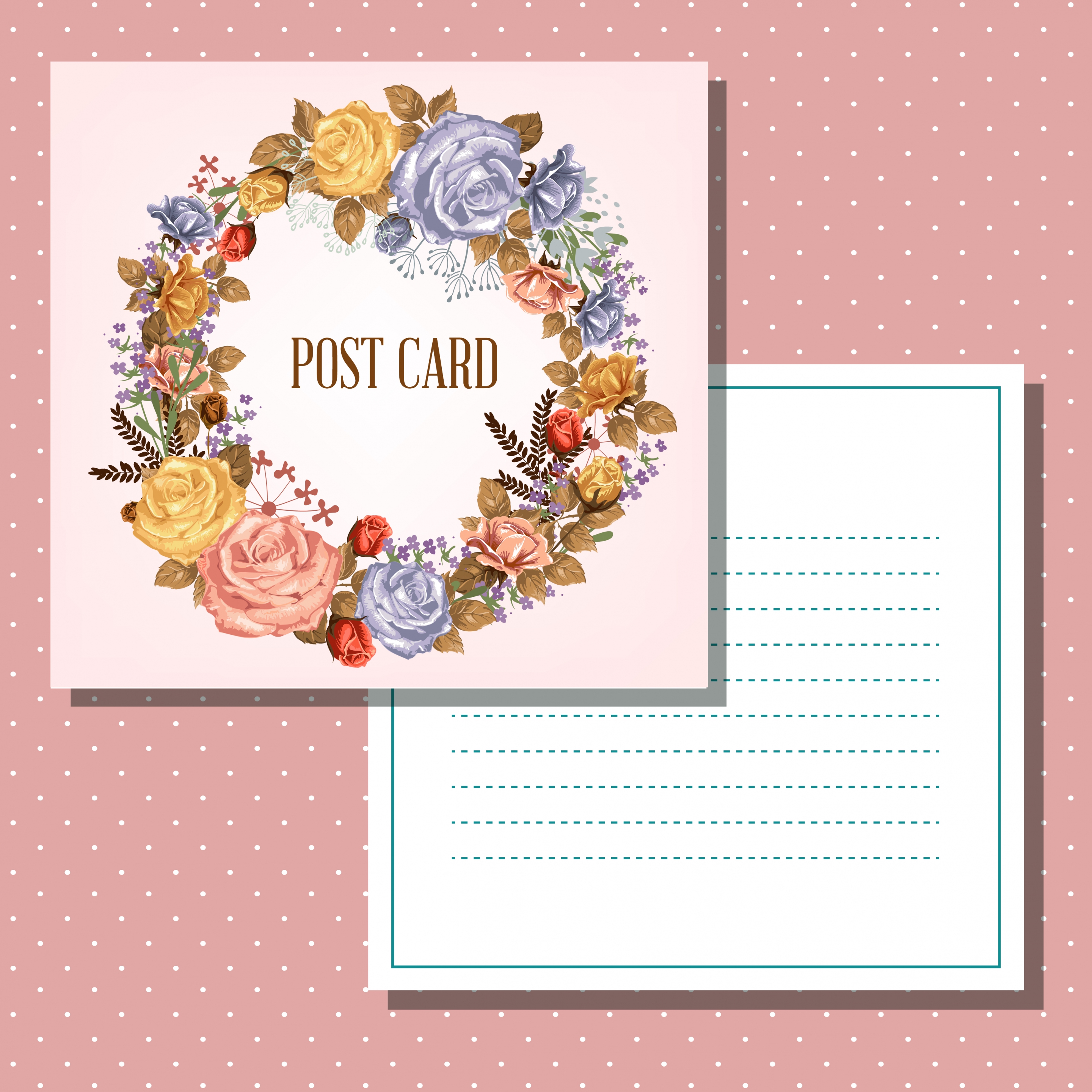 postcard template flower wreath decoration classical design