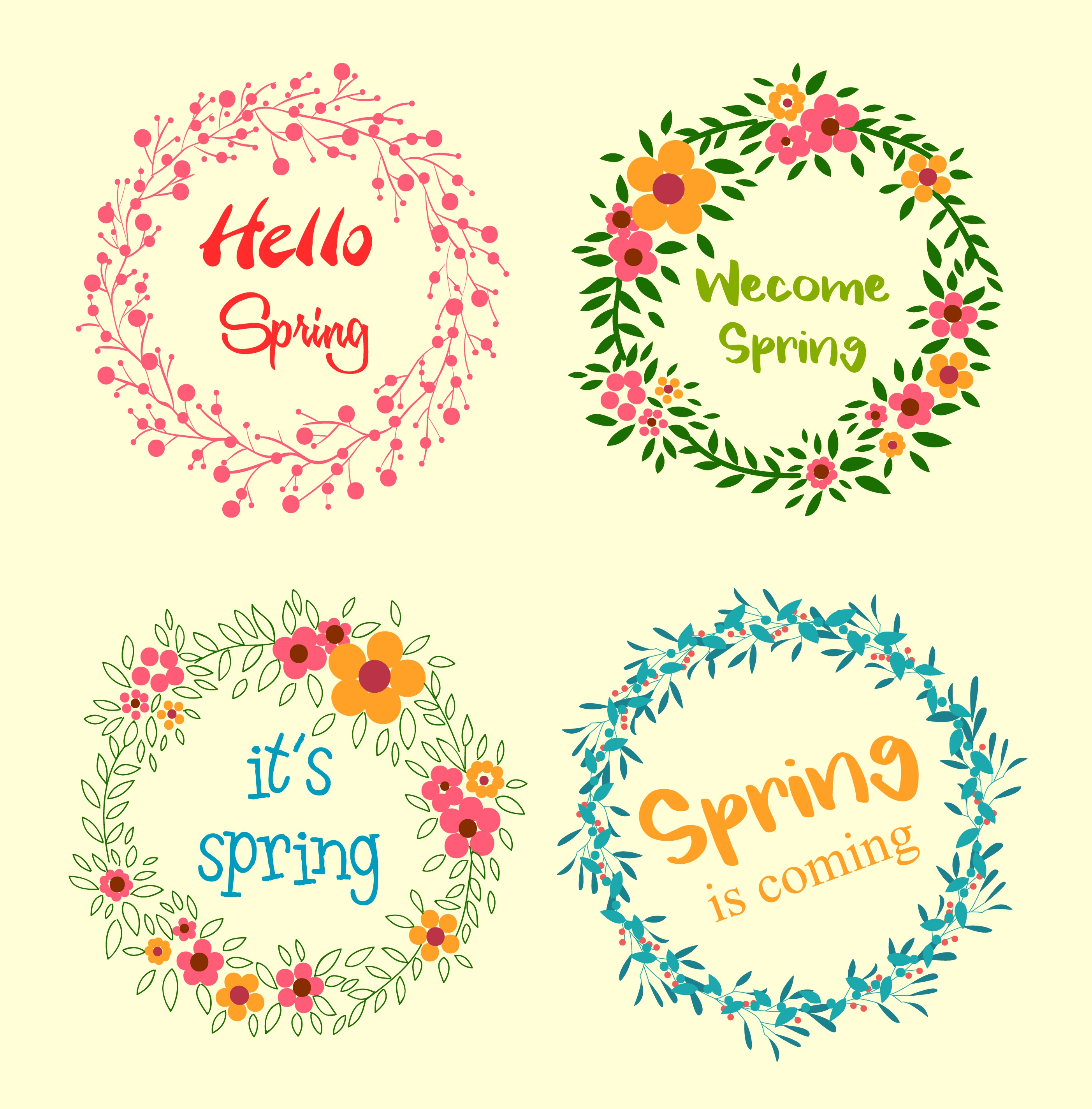 spring wreath icons collection circle flowers decoration