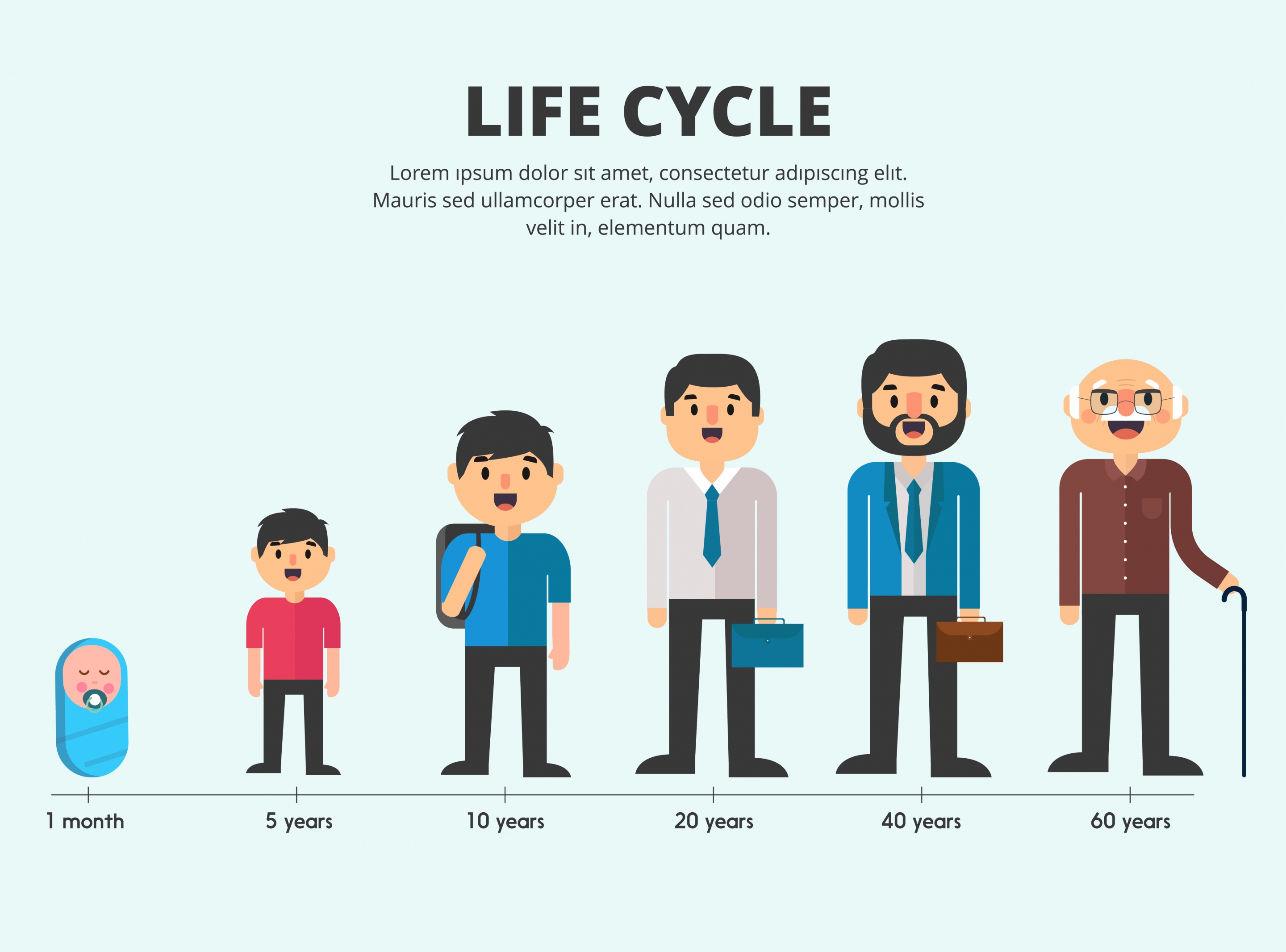 life cycle banner men icon growing sequence design