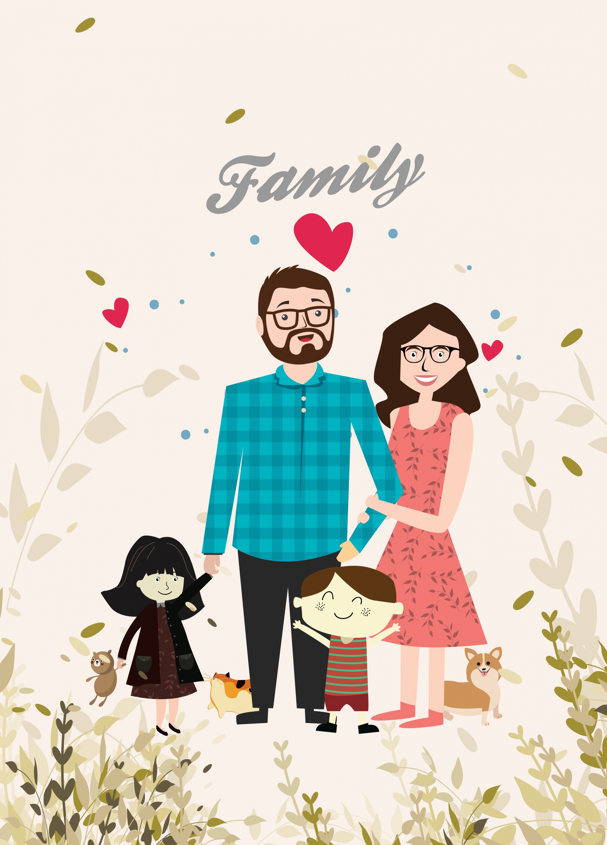 family background cute colored cartoon design