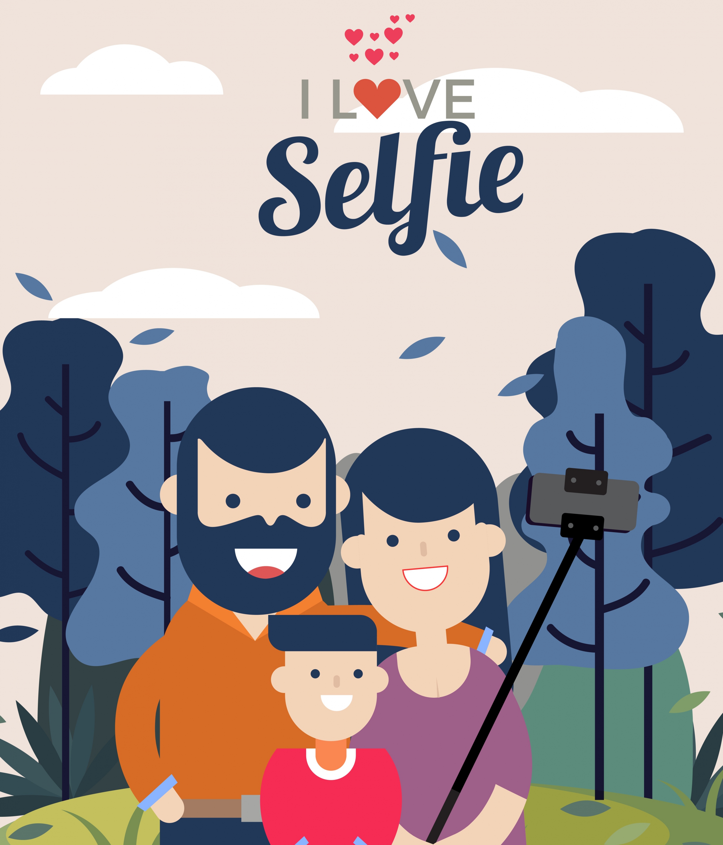 selfie banner happy family icon colored cartoon