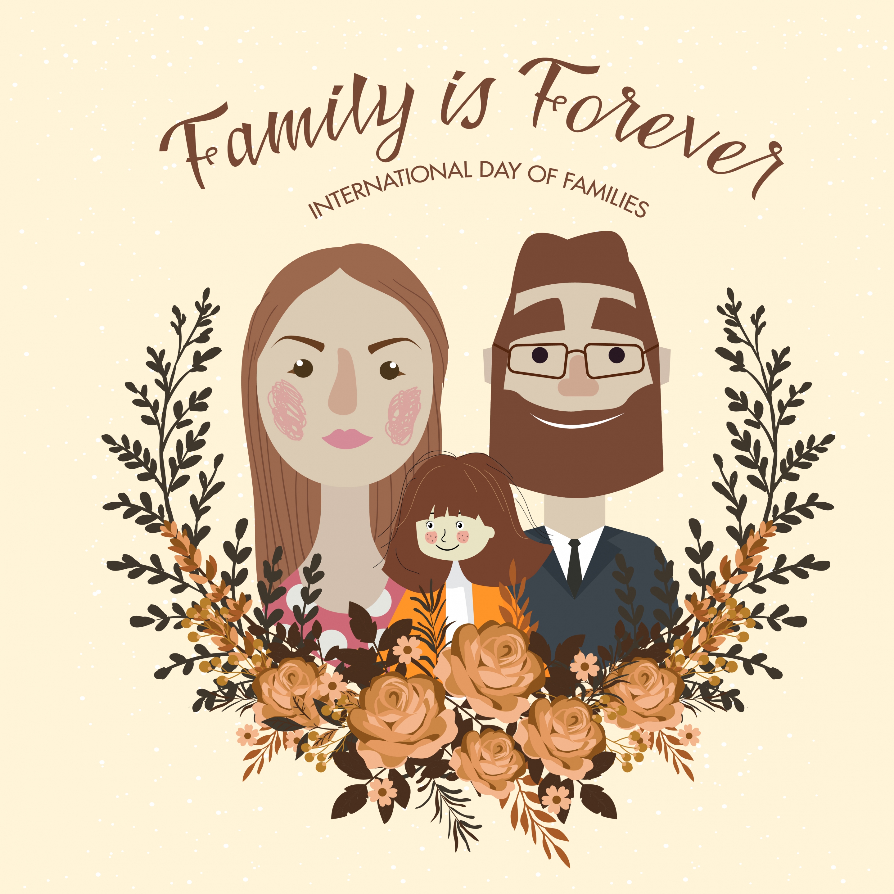 family day banner rose wreath human face icons