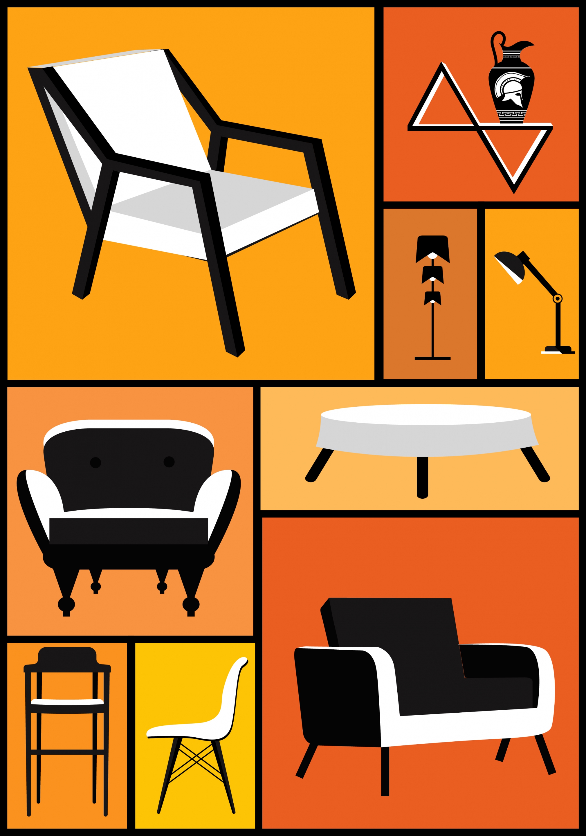 furniture icons collection 3d retro design