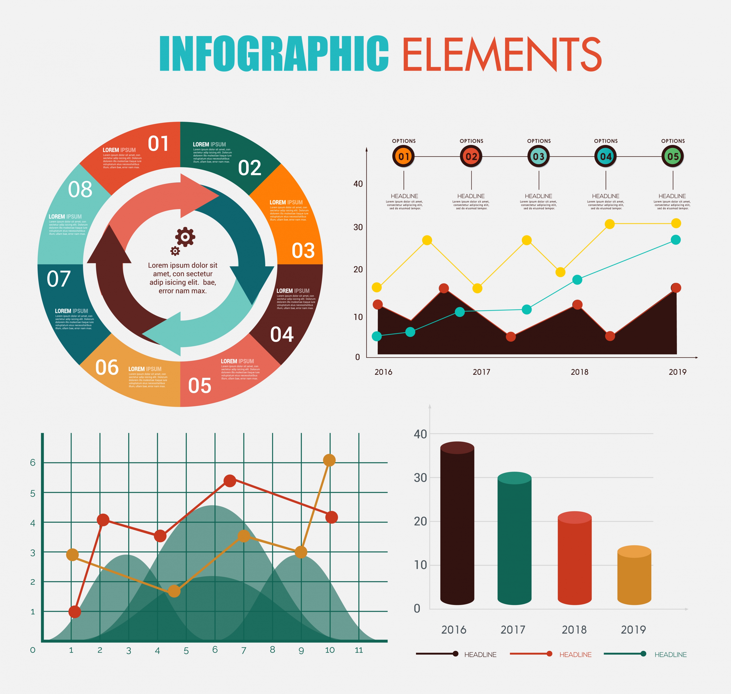 infographic design elements multicolored column round line type