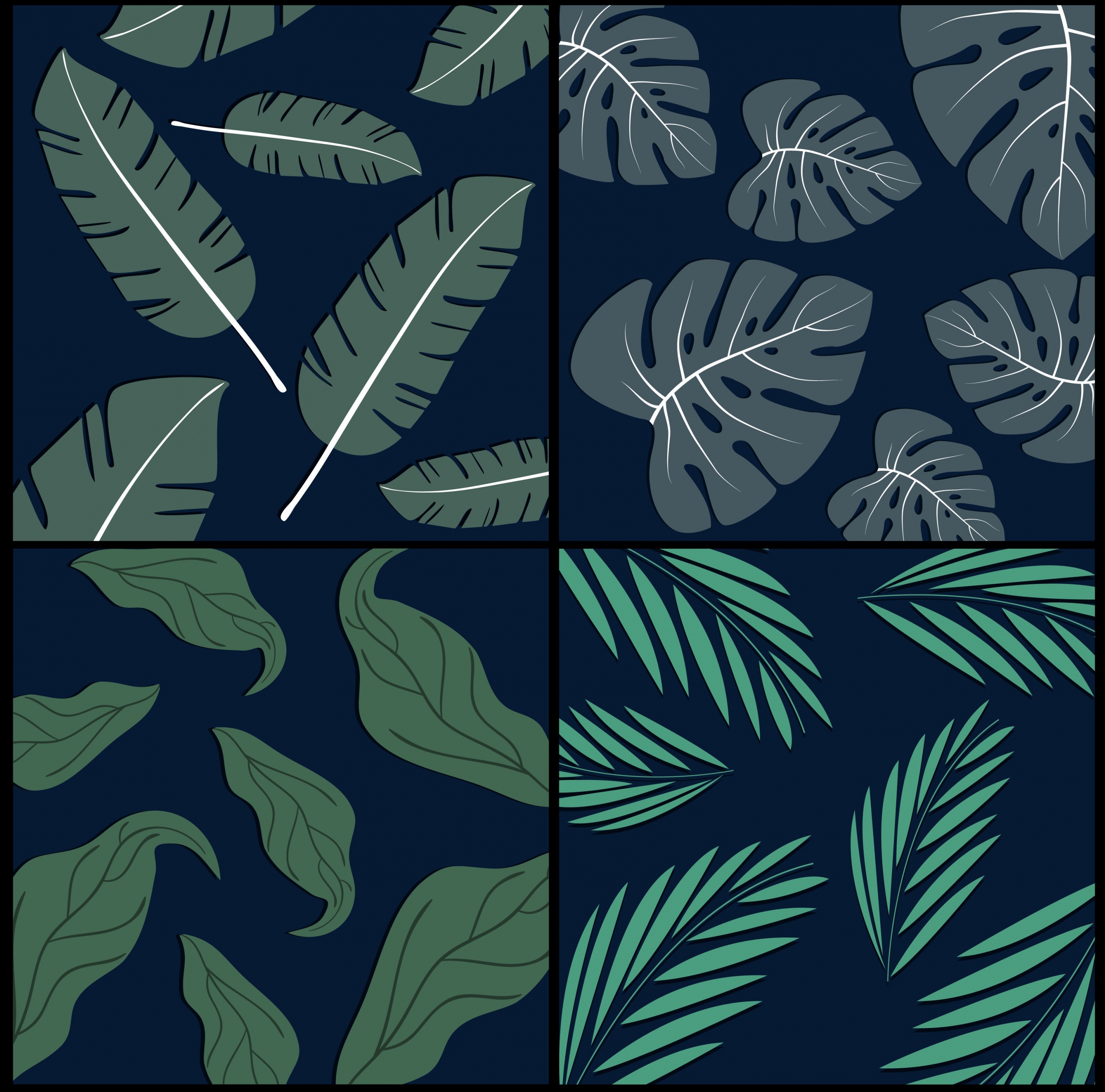 leaves background sets dark green isolation