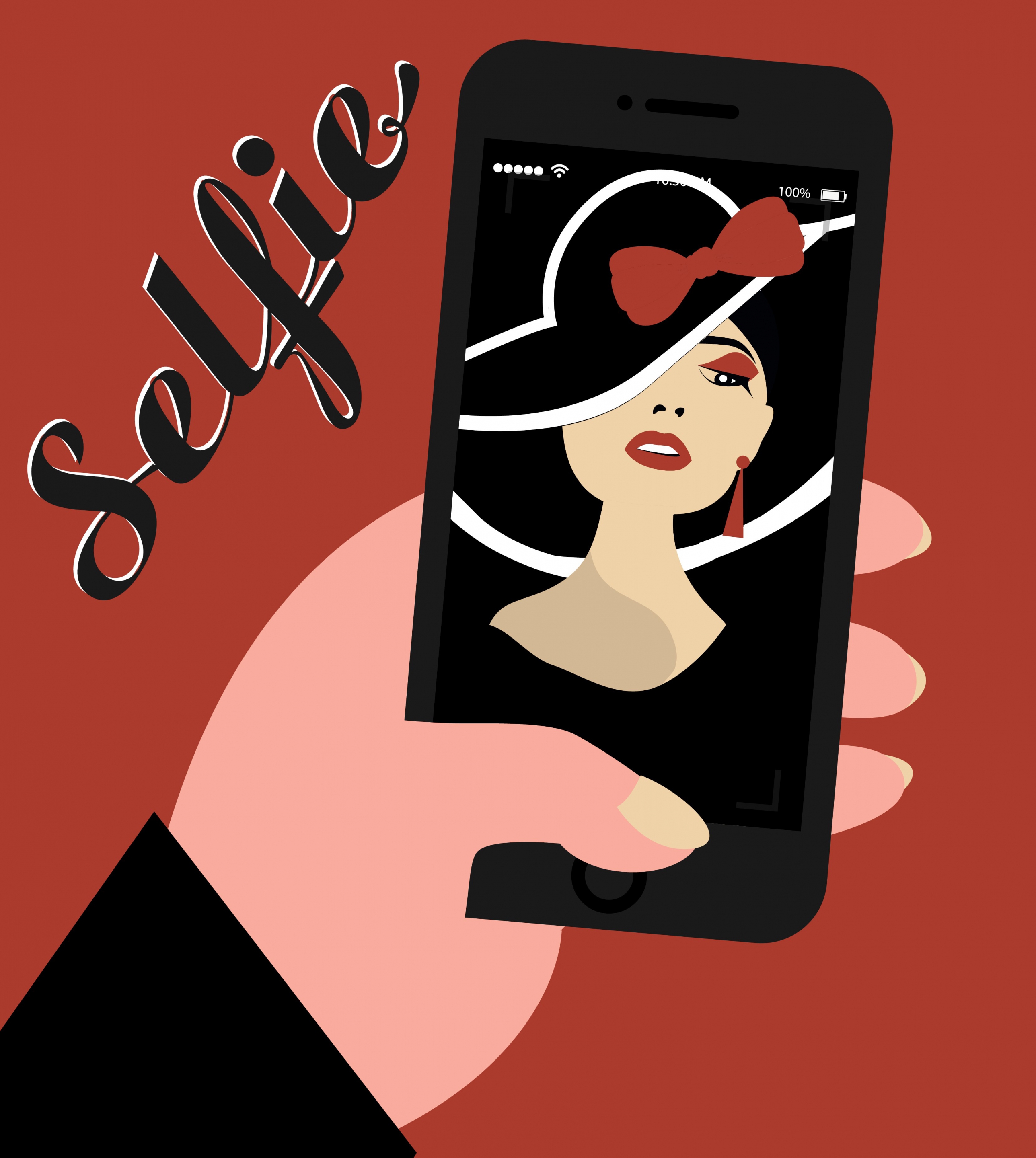 selfie banner woman picture smartphone screen icons