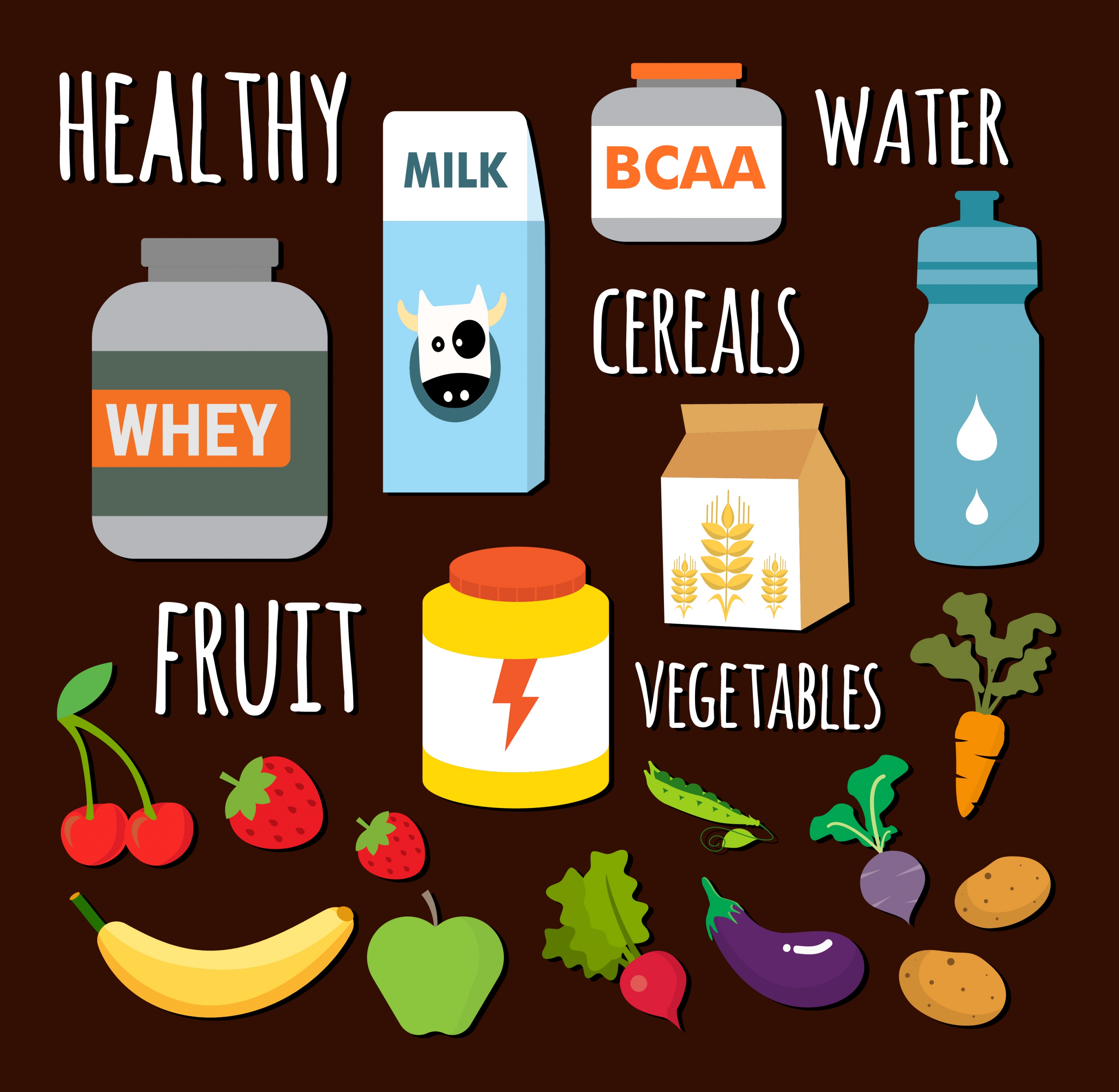 healthy food icons collection various multicolored objects