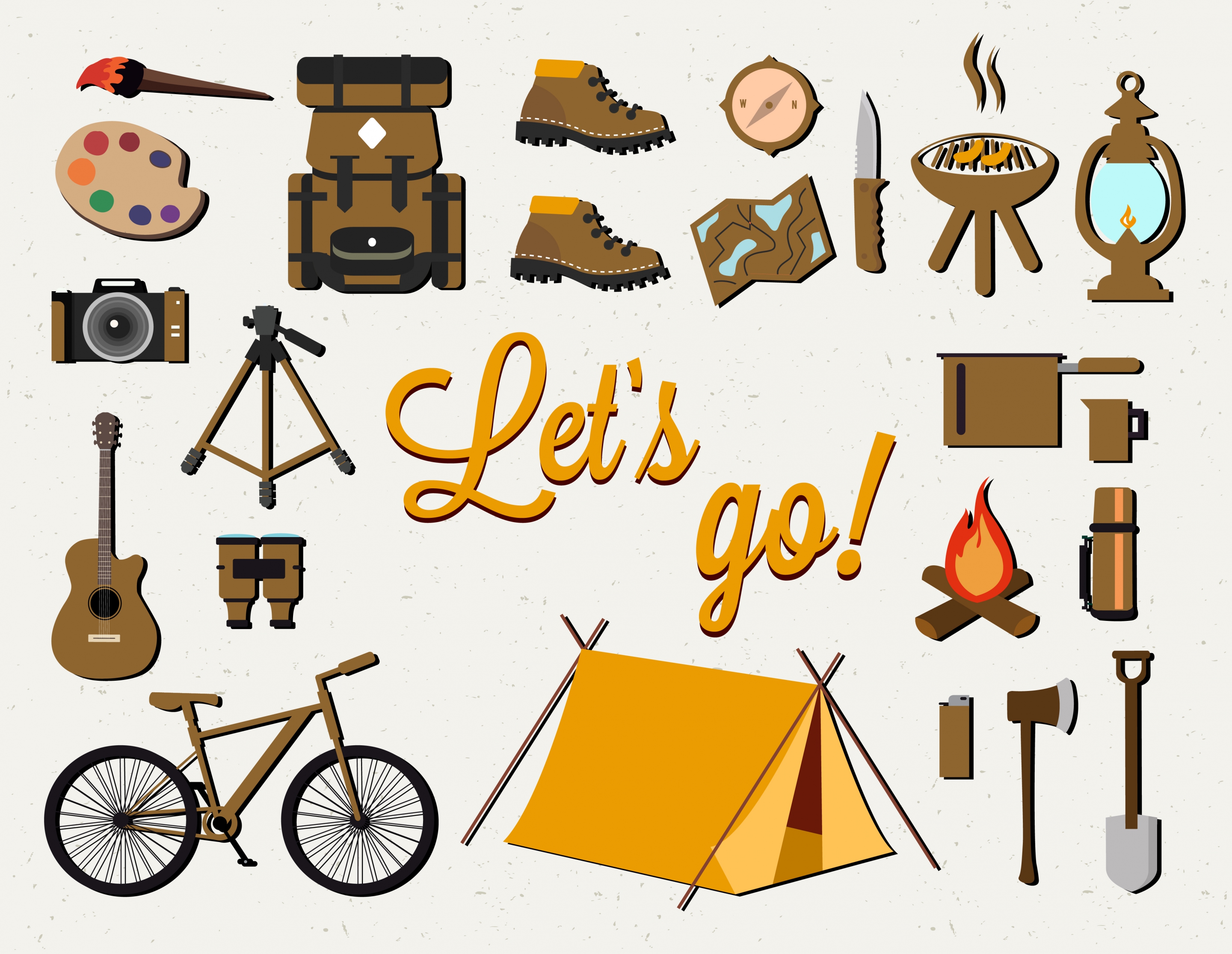 camping design elements various colored objects