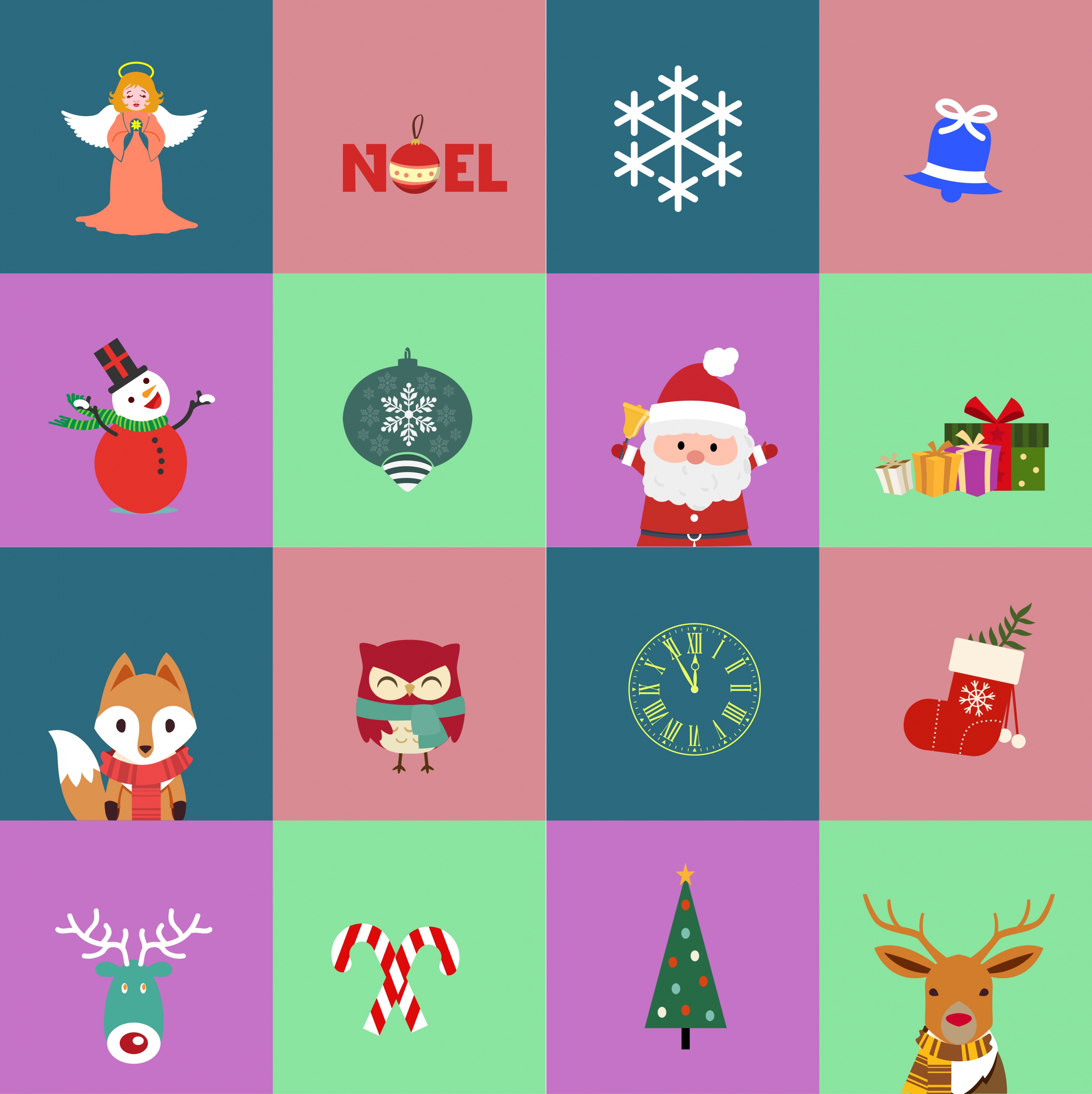 christmas design elements multicolored flat design squares isolation