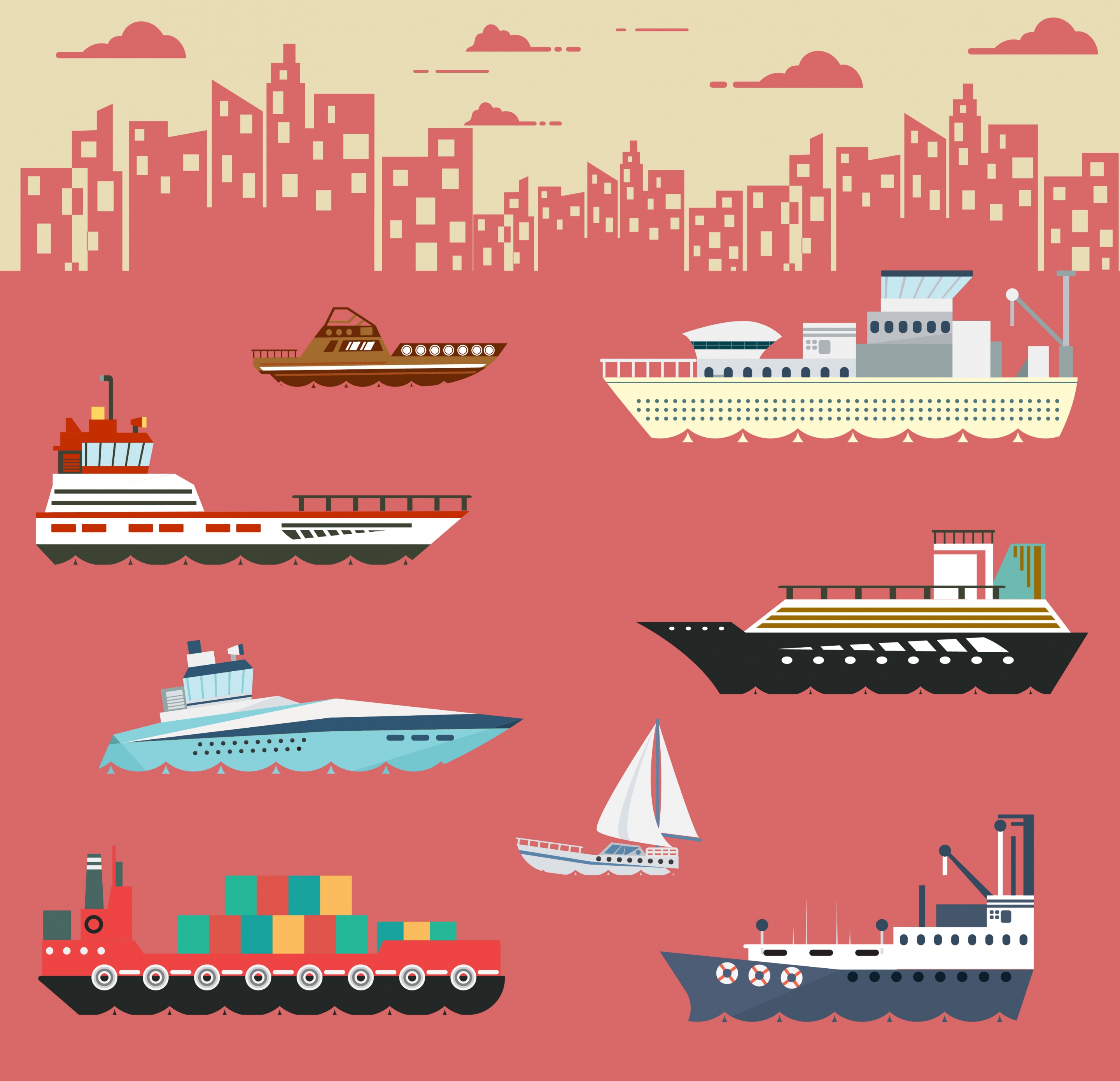 sea logistics design element various ship icons