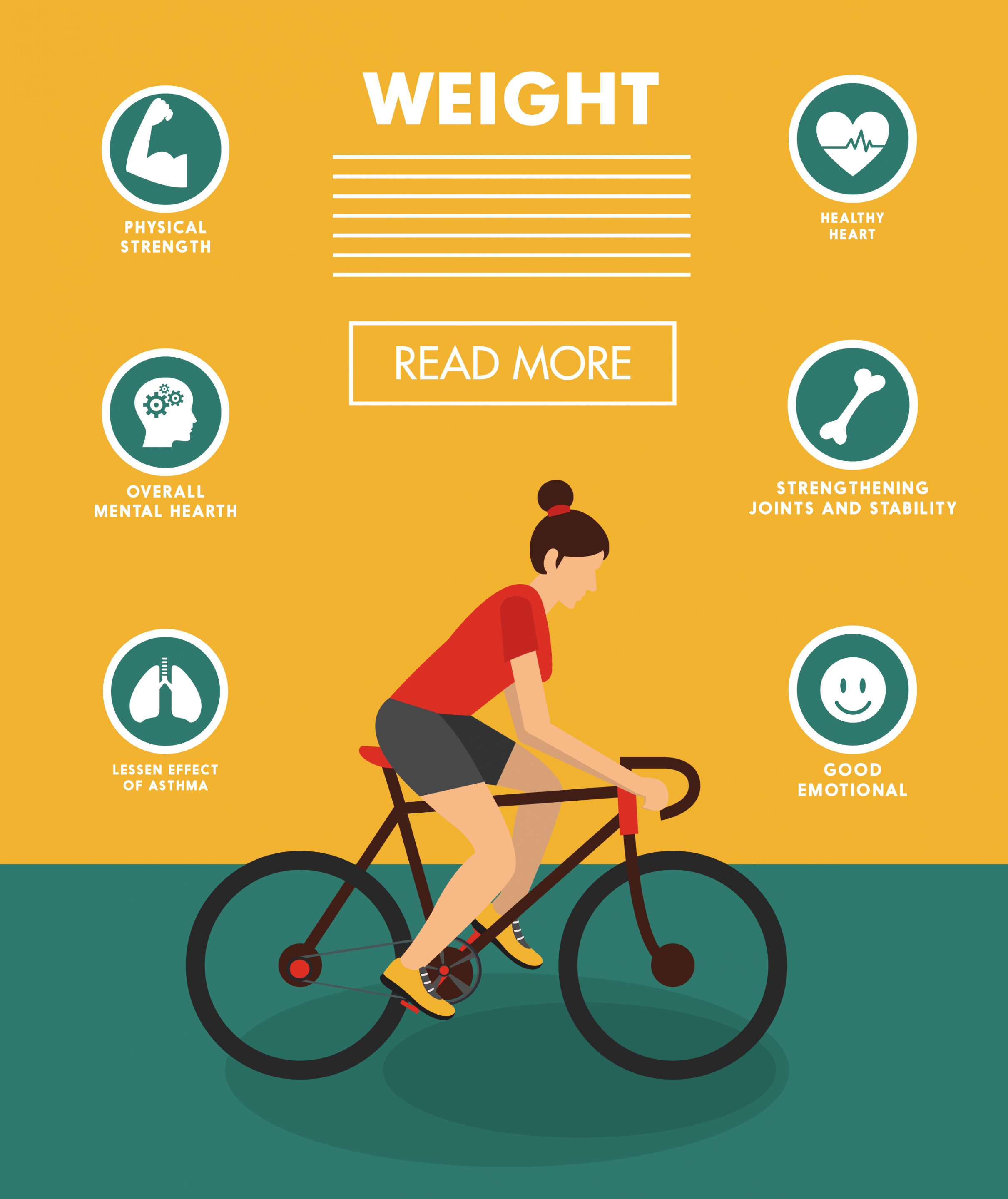 weight loss banner woman bicycle organs icons