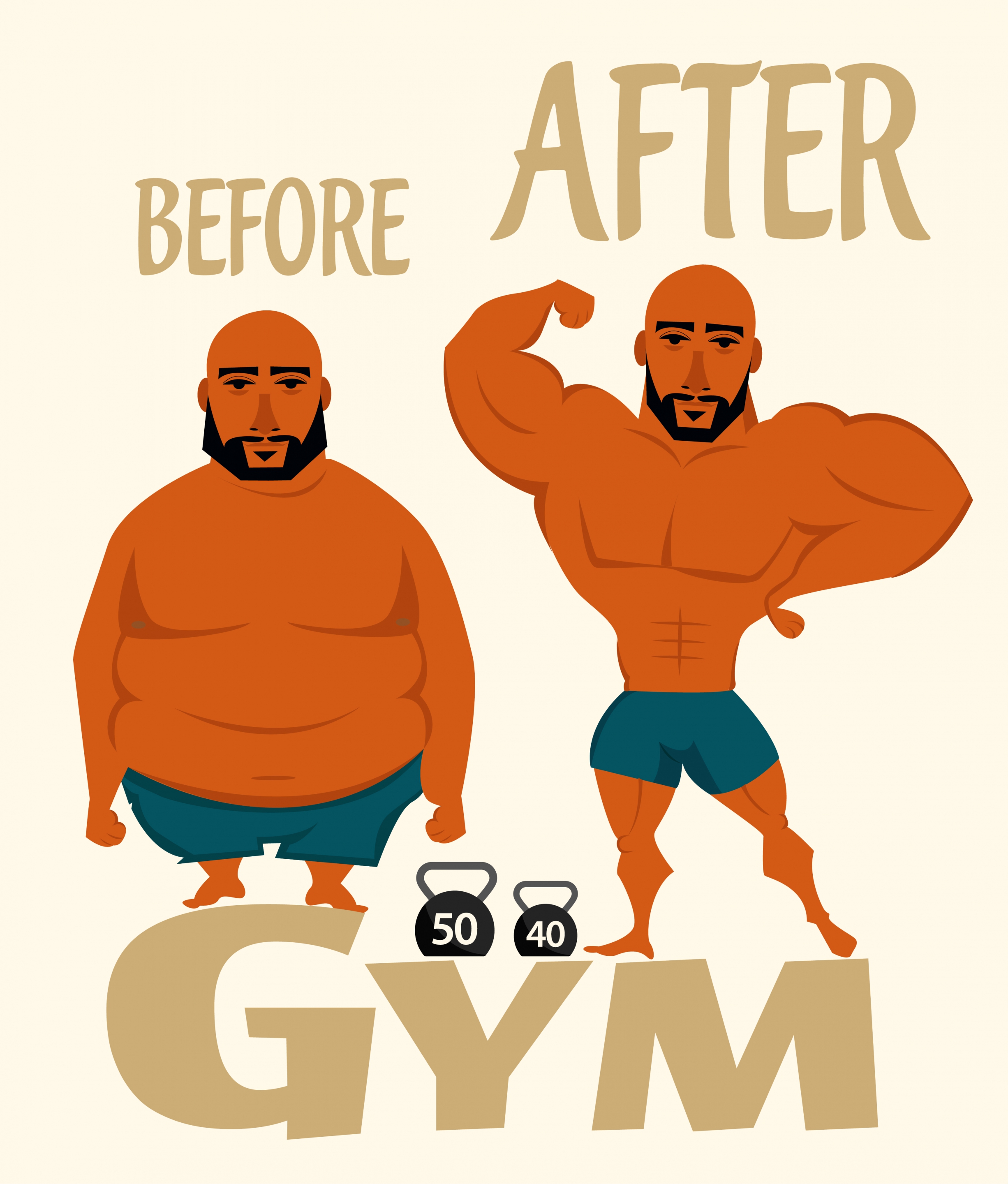 gymnasium advertising fat bodybuilding men icons decor