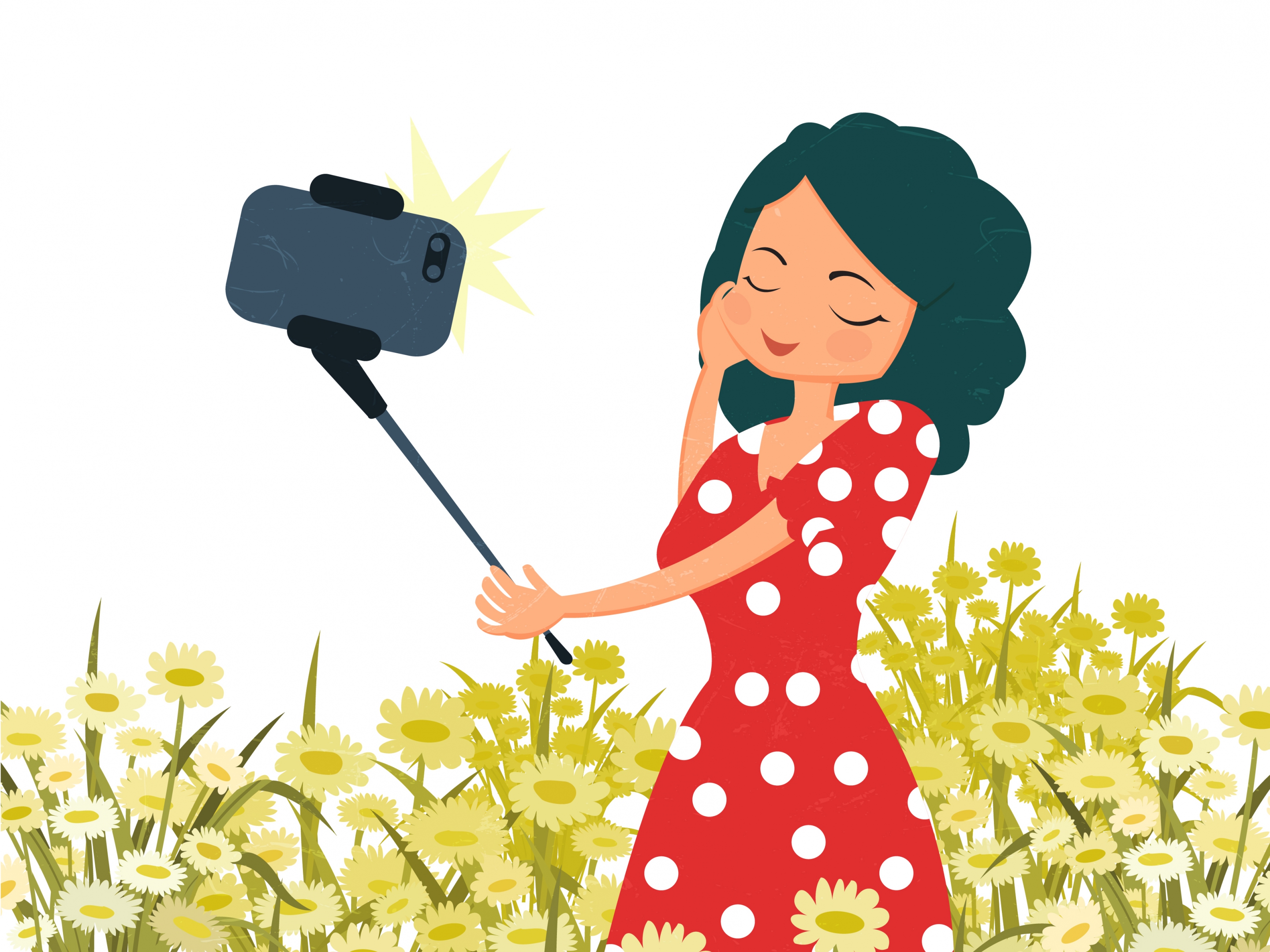 selfie drawing woman smartphone icons colored cartoon