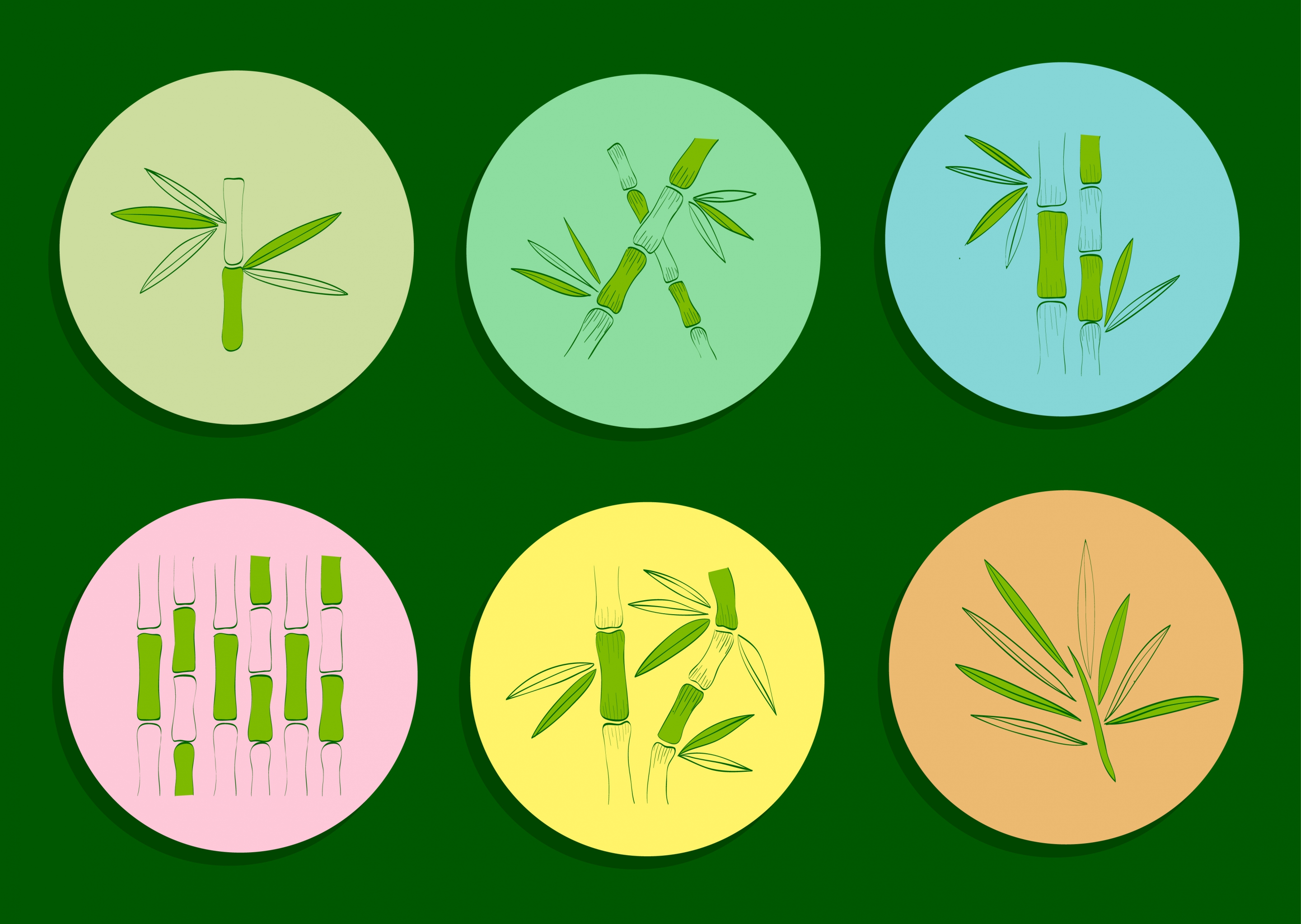 bamboo icons collection hand drawn circle isolation