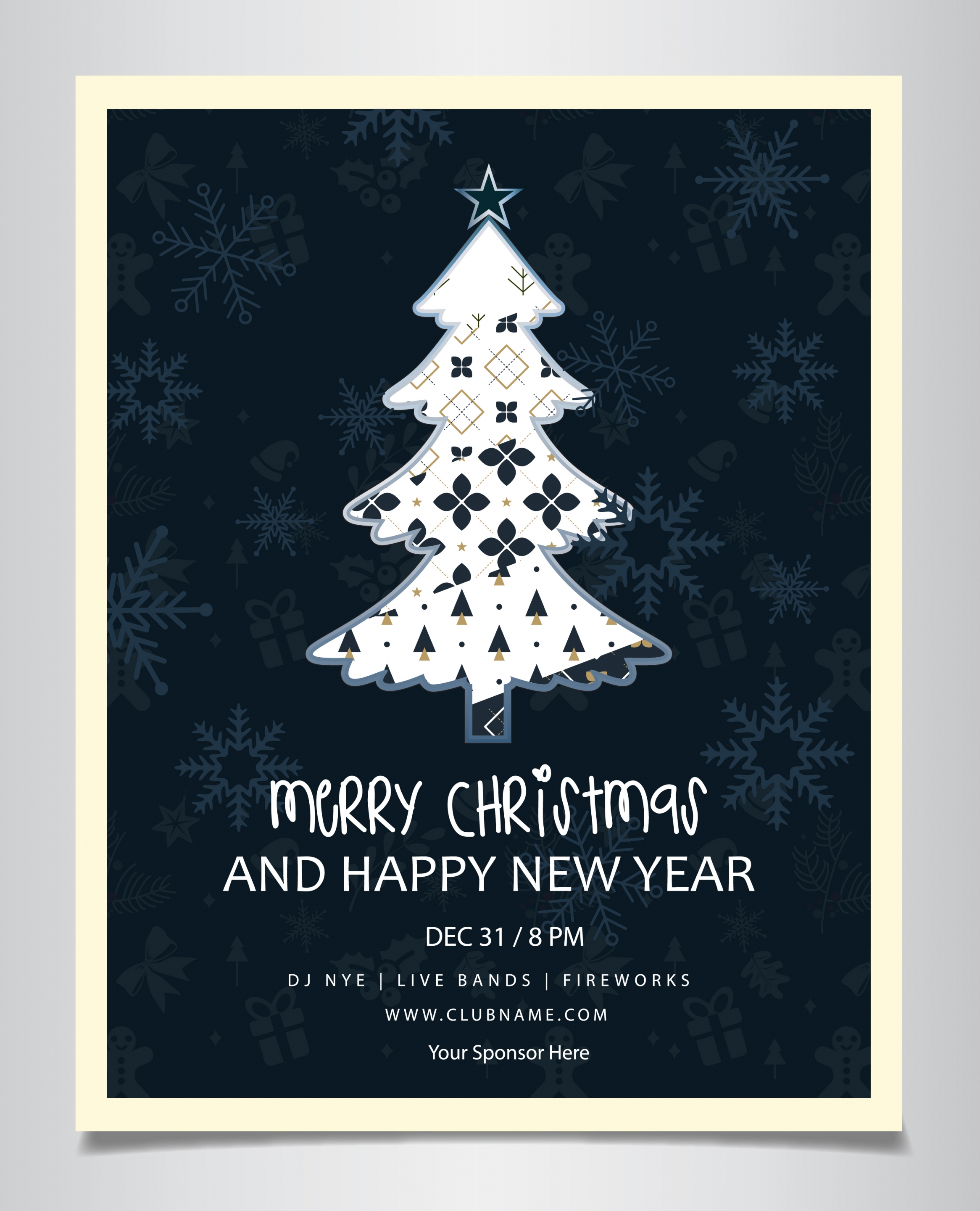 christmas poster fir tree icon dark design