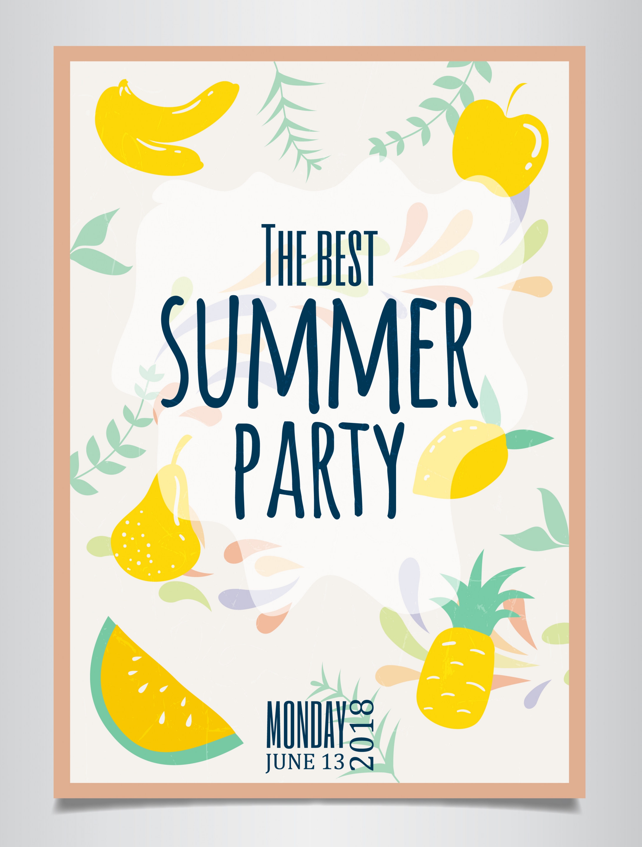 summer party poster fruit background classical handdrawn design