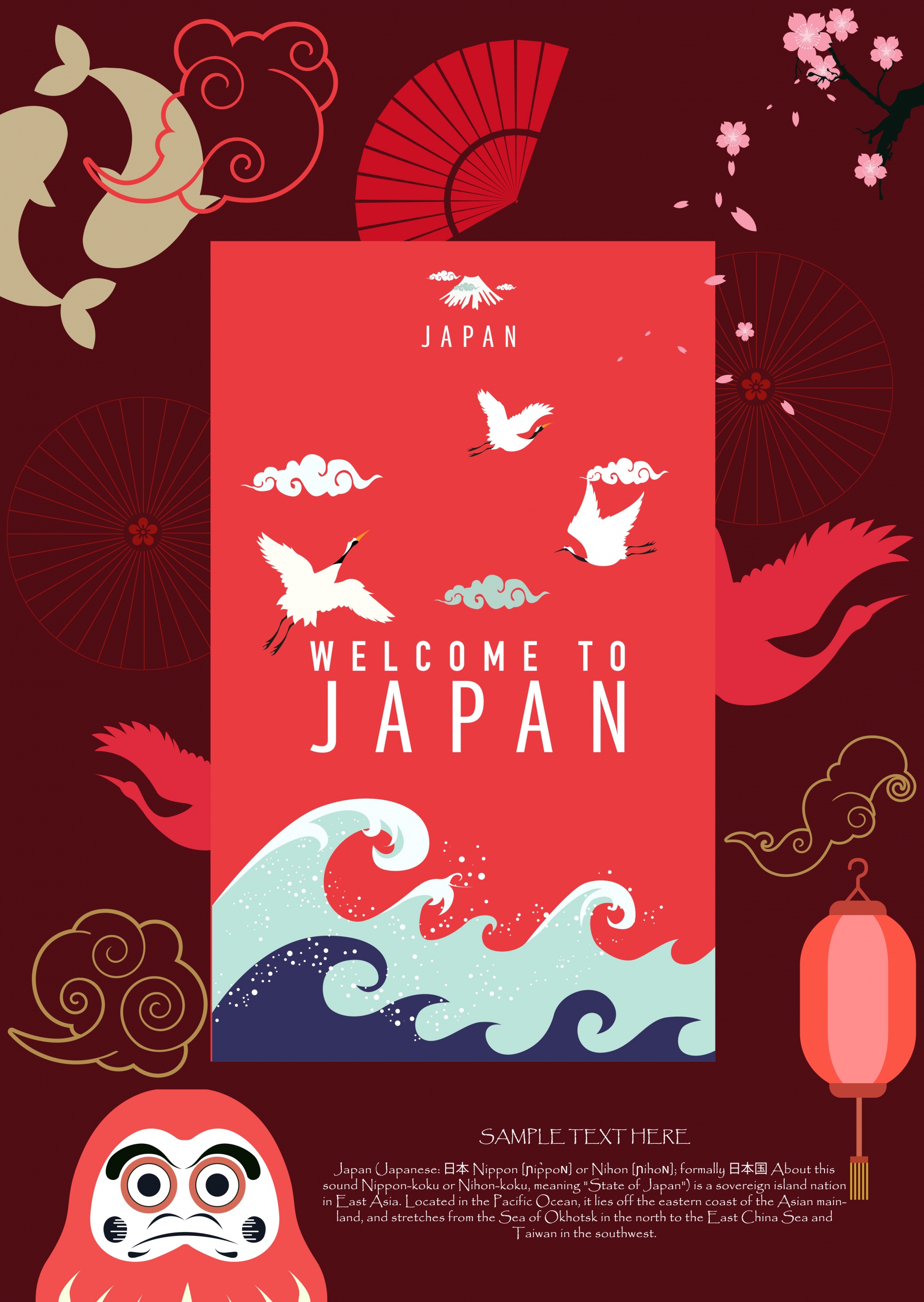 japan advertisement dark red design various classical symbols