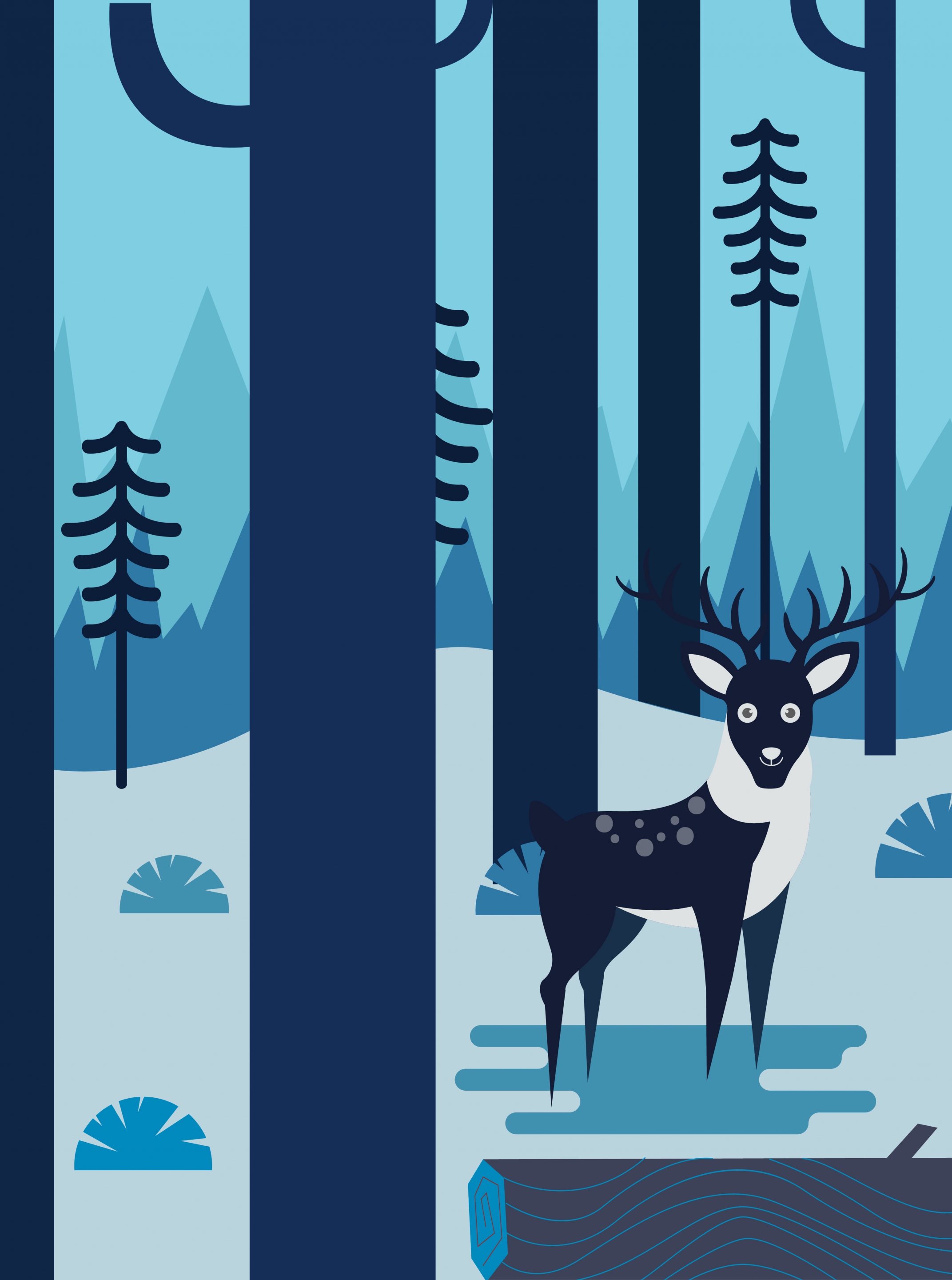 wild nature drawing dark blue landscape reindeer icon