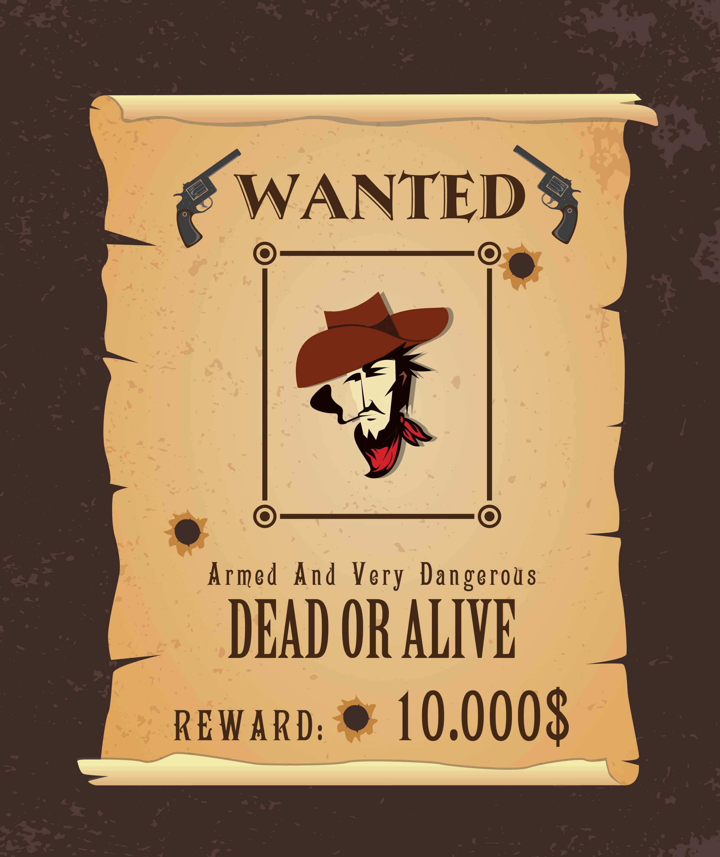 wanted banner classical design cowboy icon