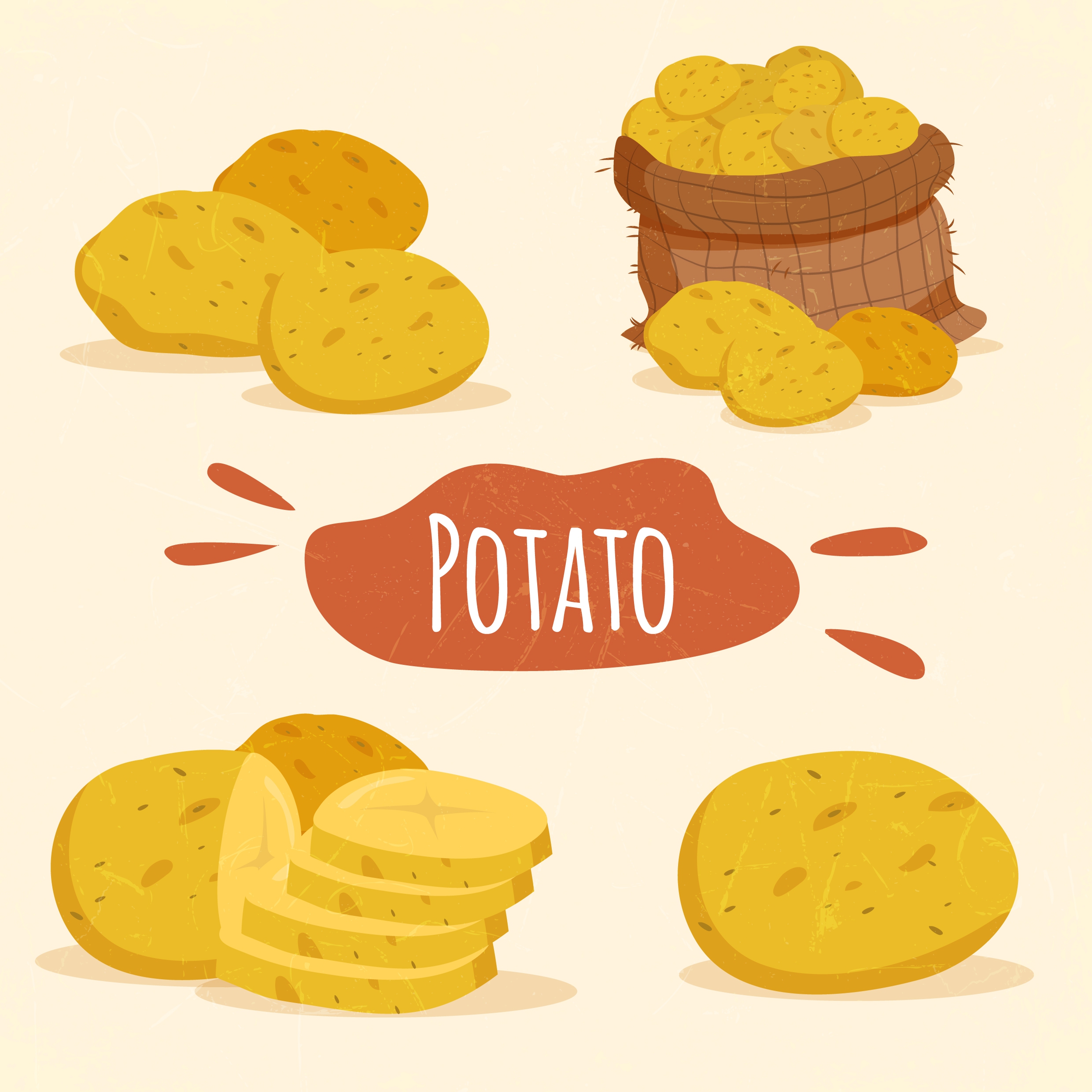 potato design elements slices bag icons classical style