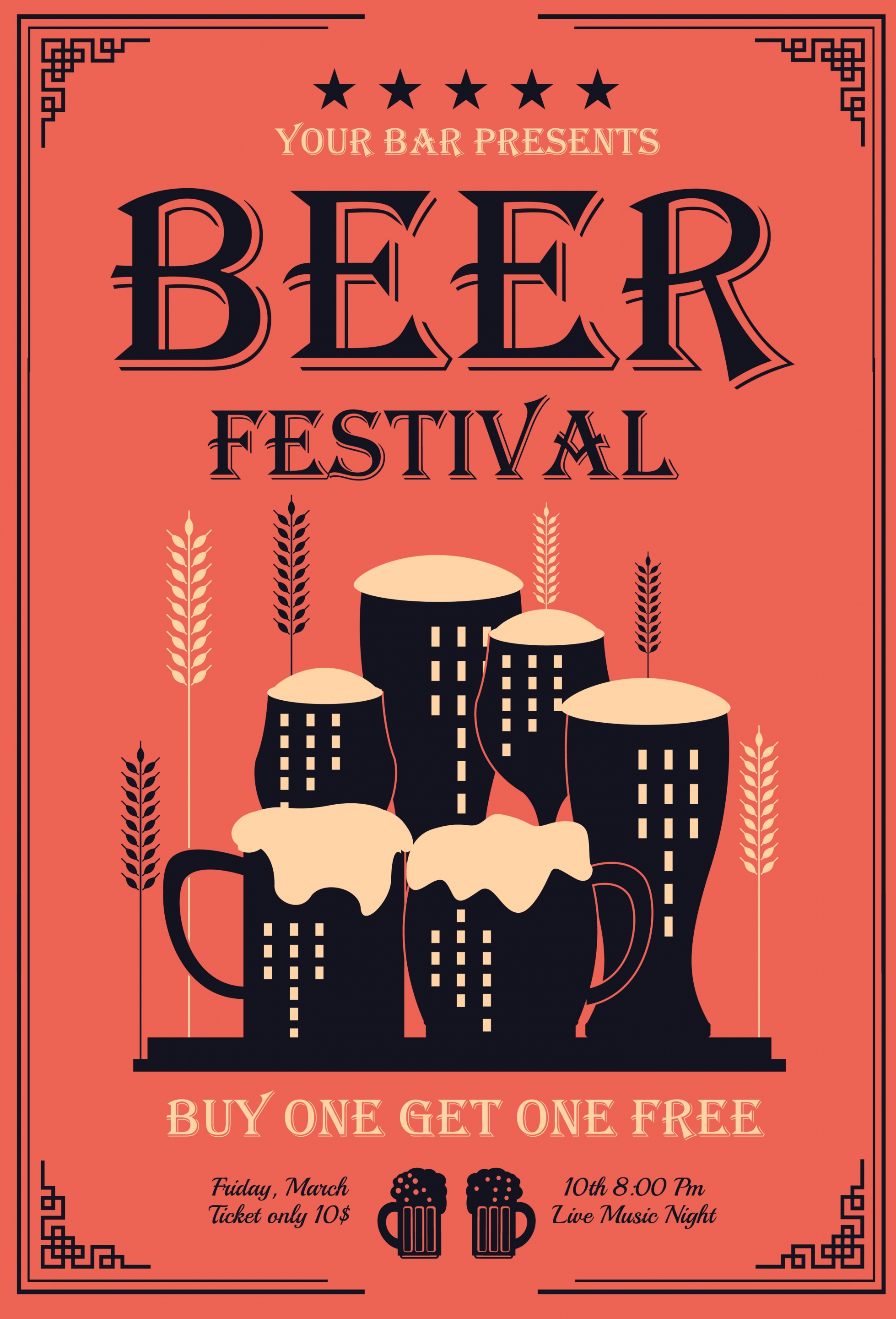 beer festival poster glass barley icons classical decor