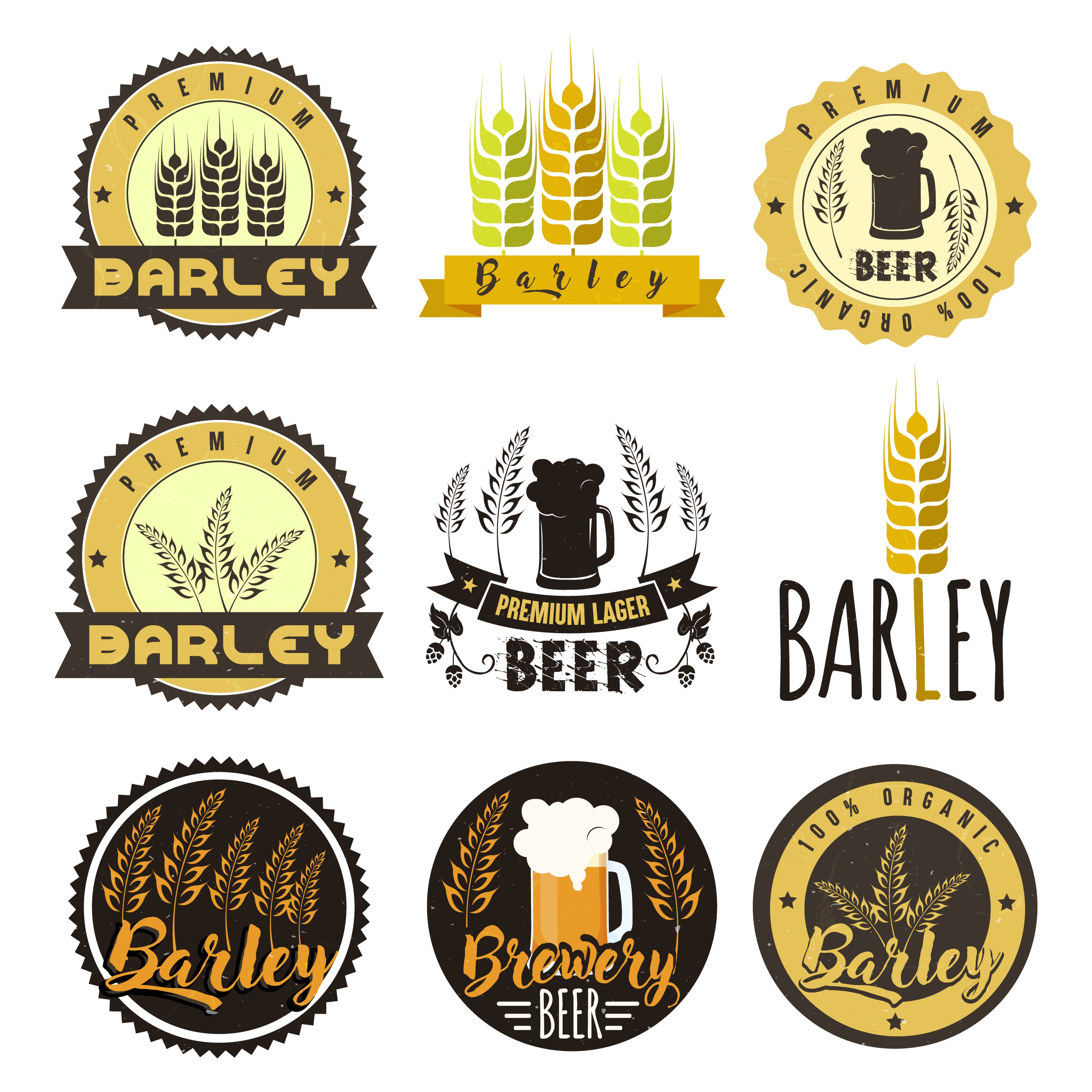 label templates barley beer icons classical isolation